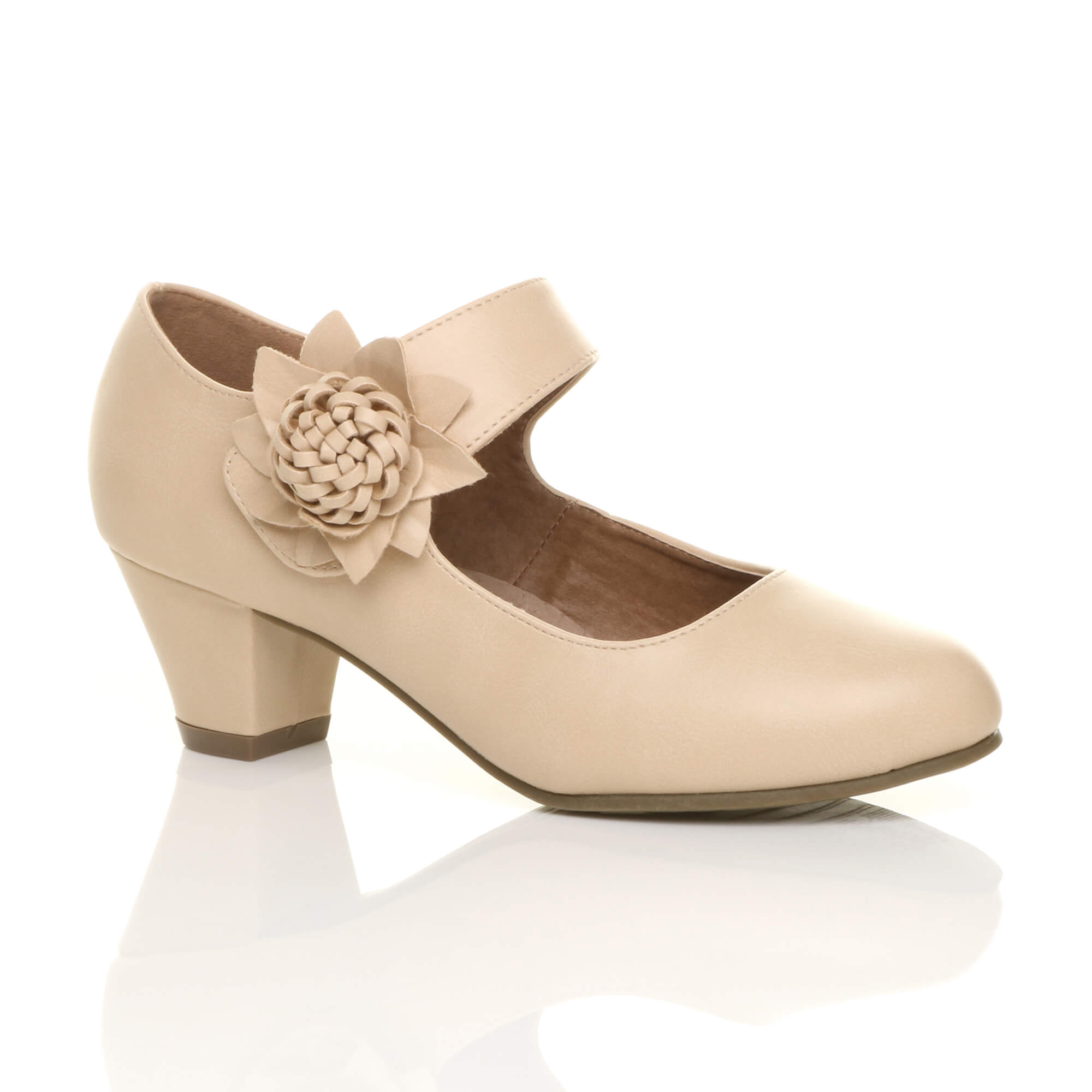 Black Mid Block Heel Mary Jane Comfort Court Shoes