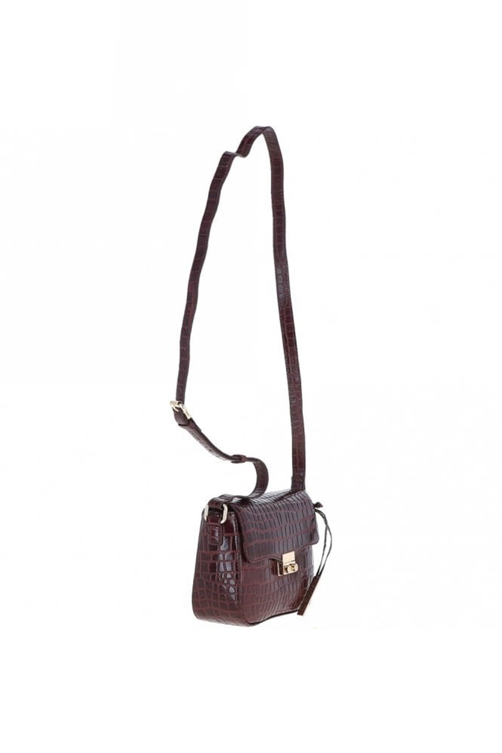 Burgundy 'Elegance' Croc Embossed Leather Cross Body Bag, Image 5 of 5