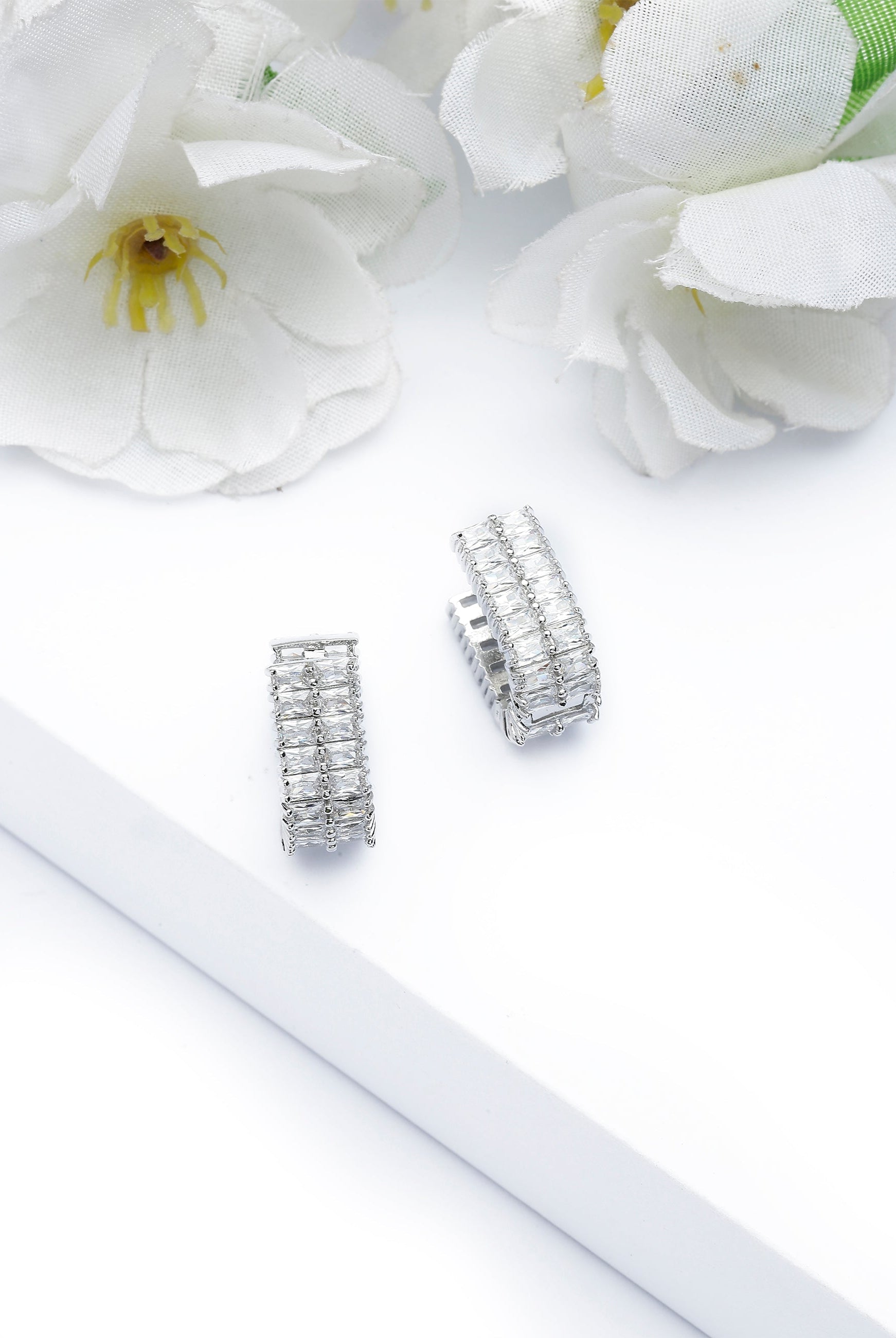 Silver Shimmering Rectangular Hoops, Image 2 of 4