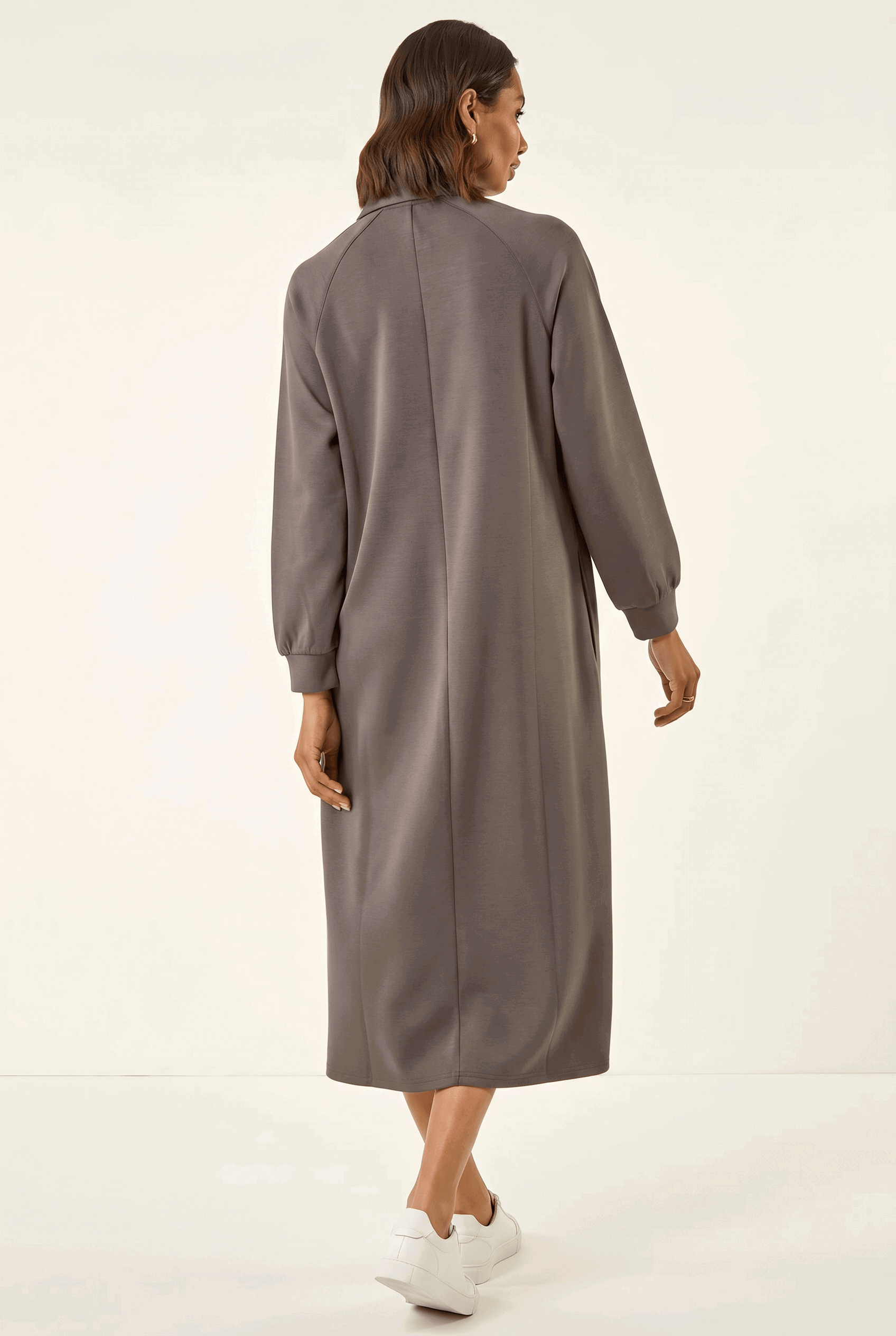 Grey Buttoned Collar Midi Dress, Image 4 of 5