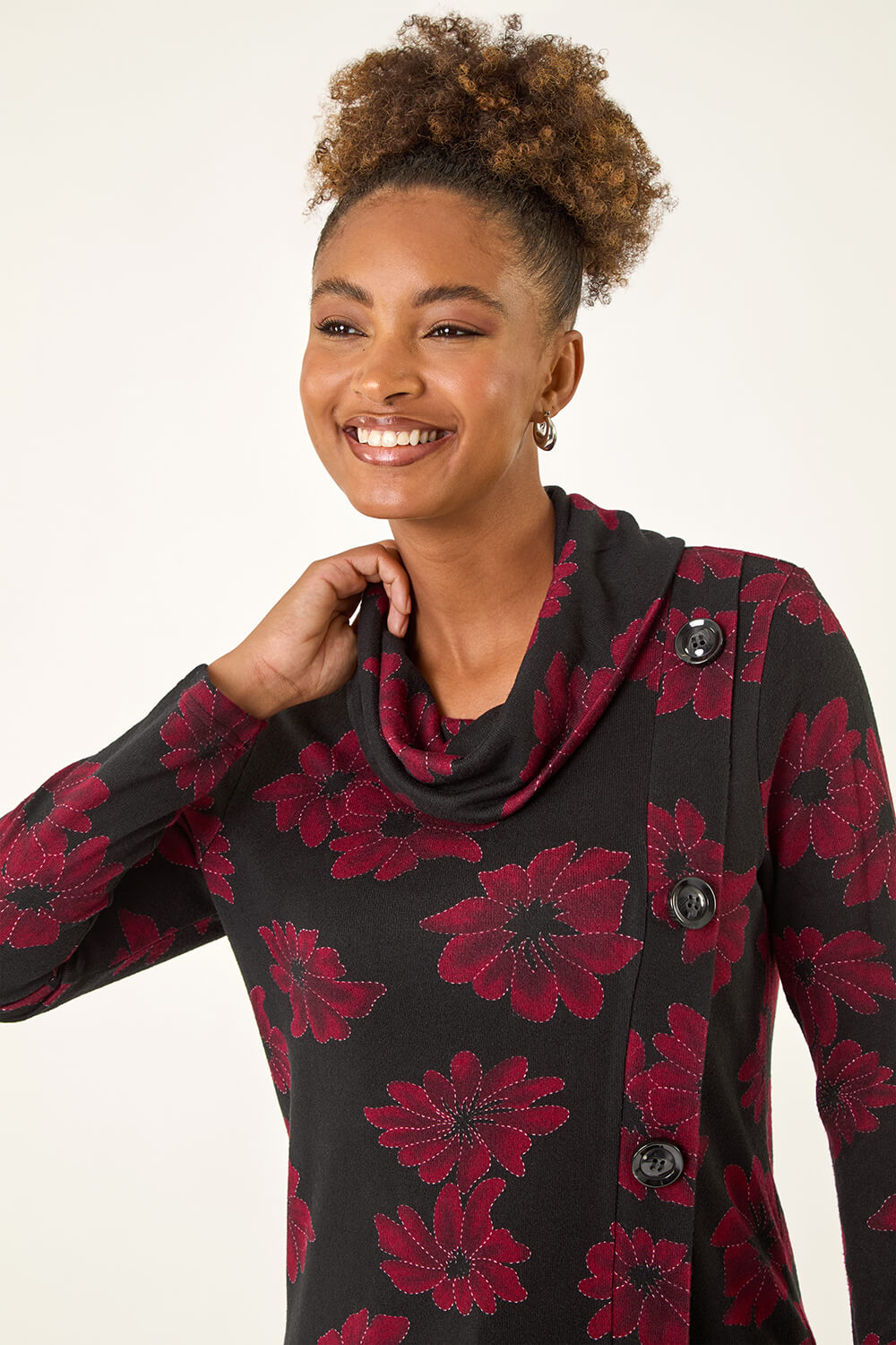 Red Cowl Neck Buttoned Top, Image 5 of 5