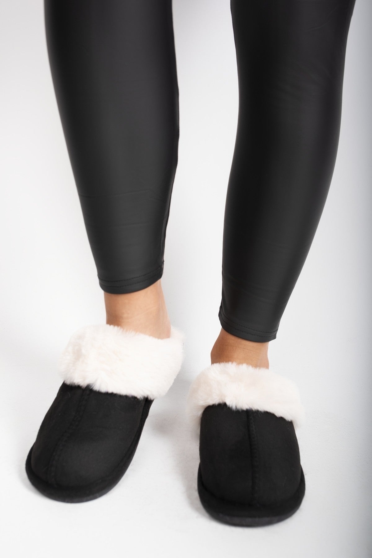 Black iKrush Black Maelis Faux Fur Lined Slip On Slippers, Image 4 of 8