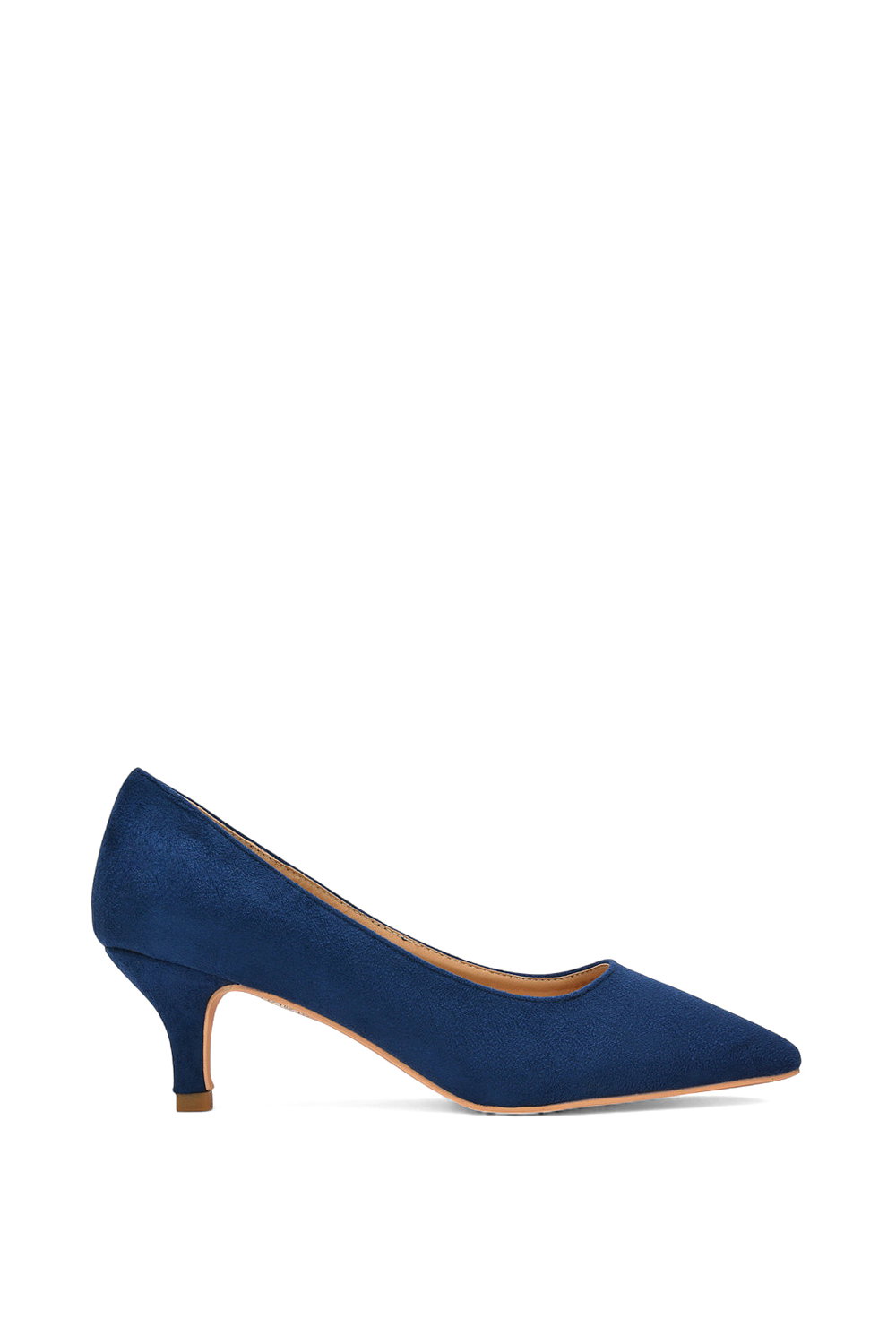 White 'Cali' Pointed Toe Low Stiletto Kitten High Heel Court Shoes
