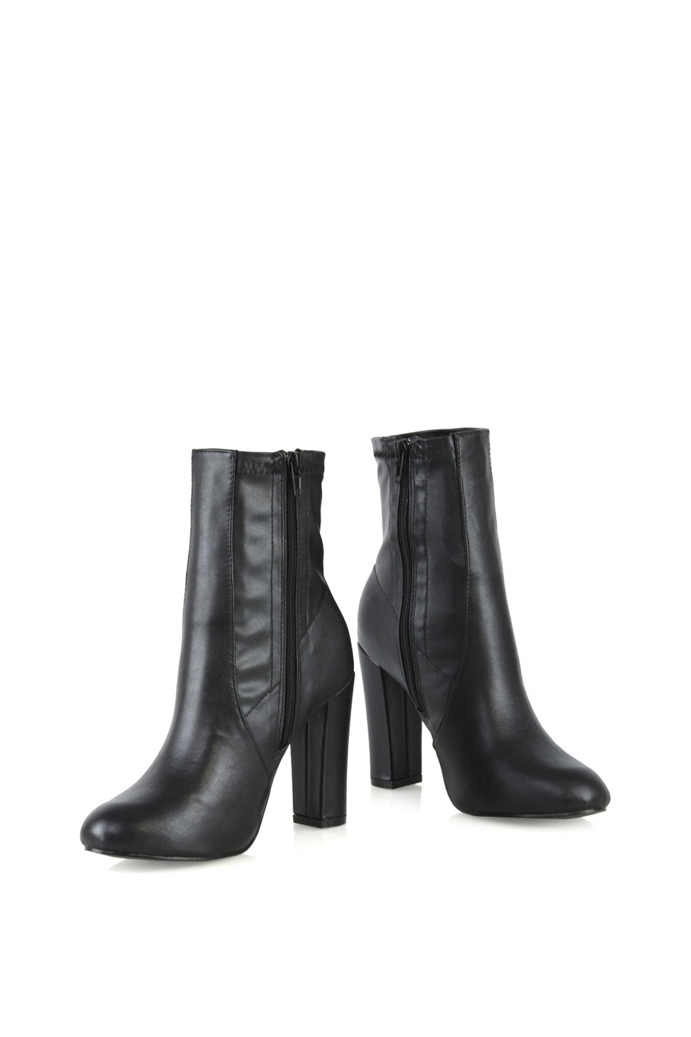 Black XY LONDON Black 'Margot' Block High Heeled Zip-up Stretch Sock Ankle Boots, Image 4 of 5