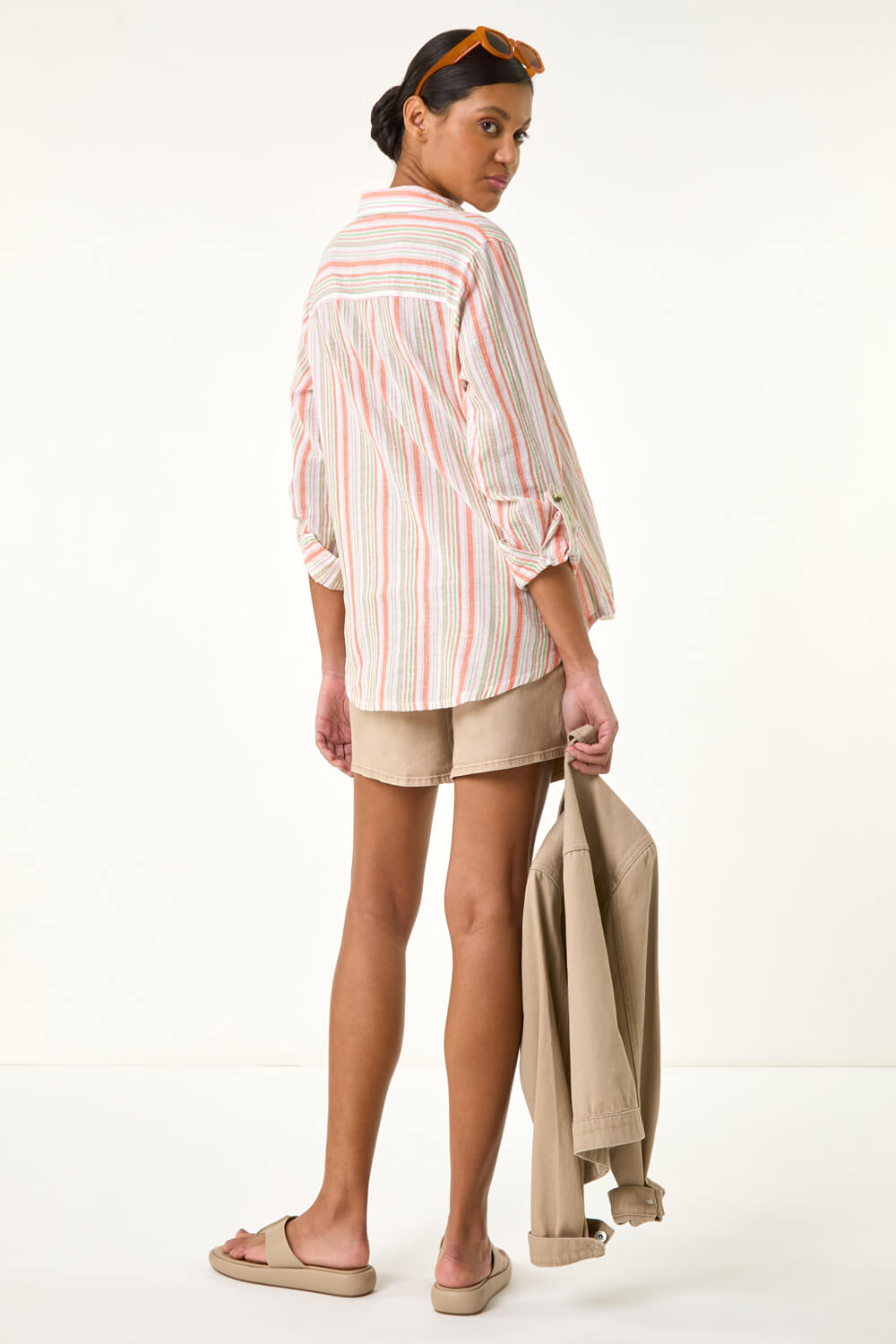 Orange Vertical Stripe Collared Shirt, Image 4 of 5