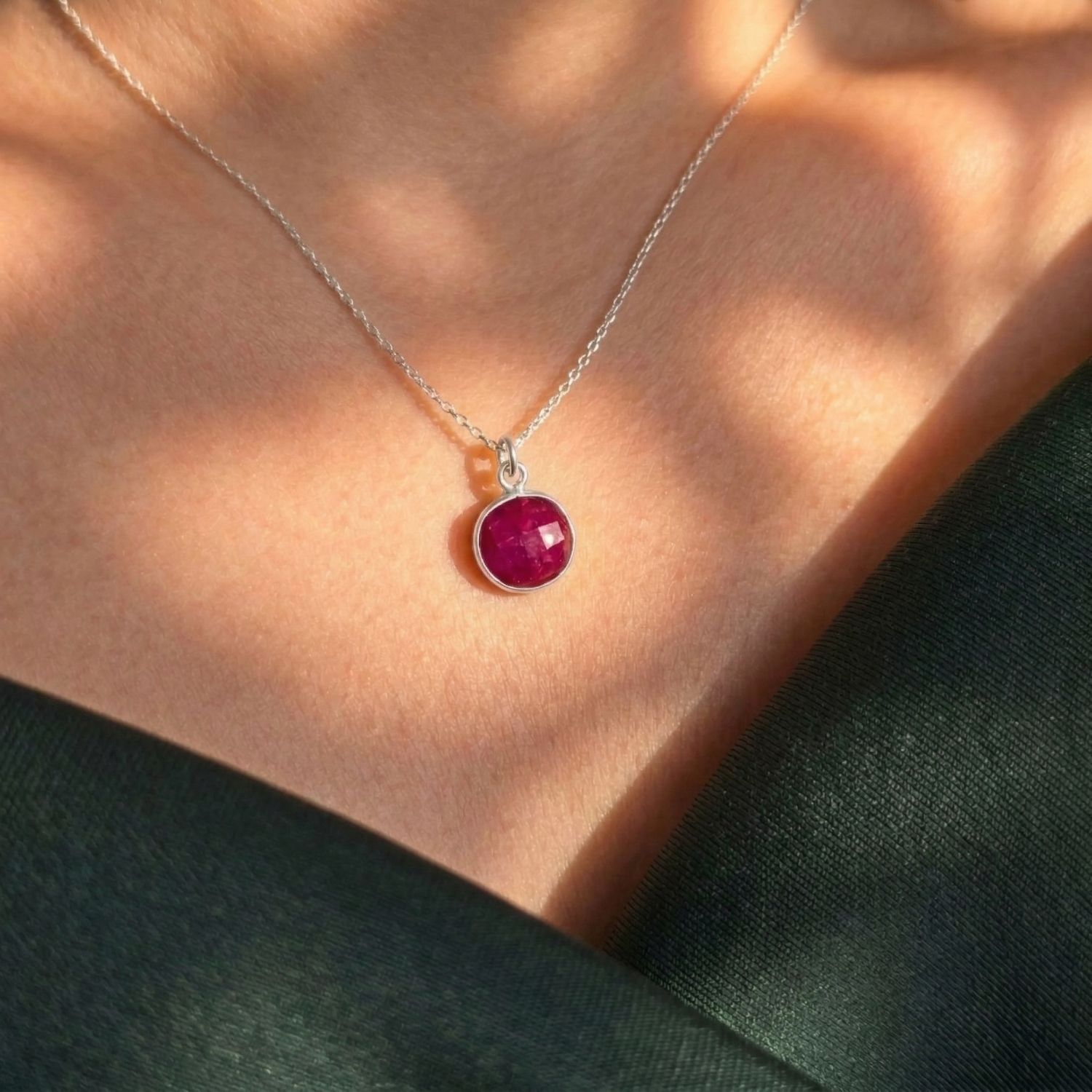 Silver Sterling Silver Plated Round Ruby Necklace, Image 2 of 5