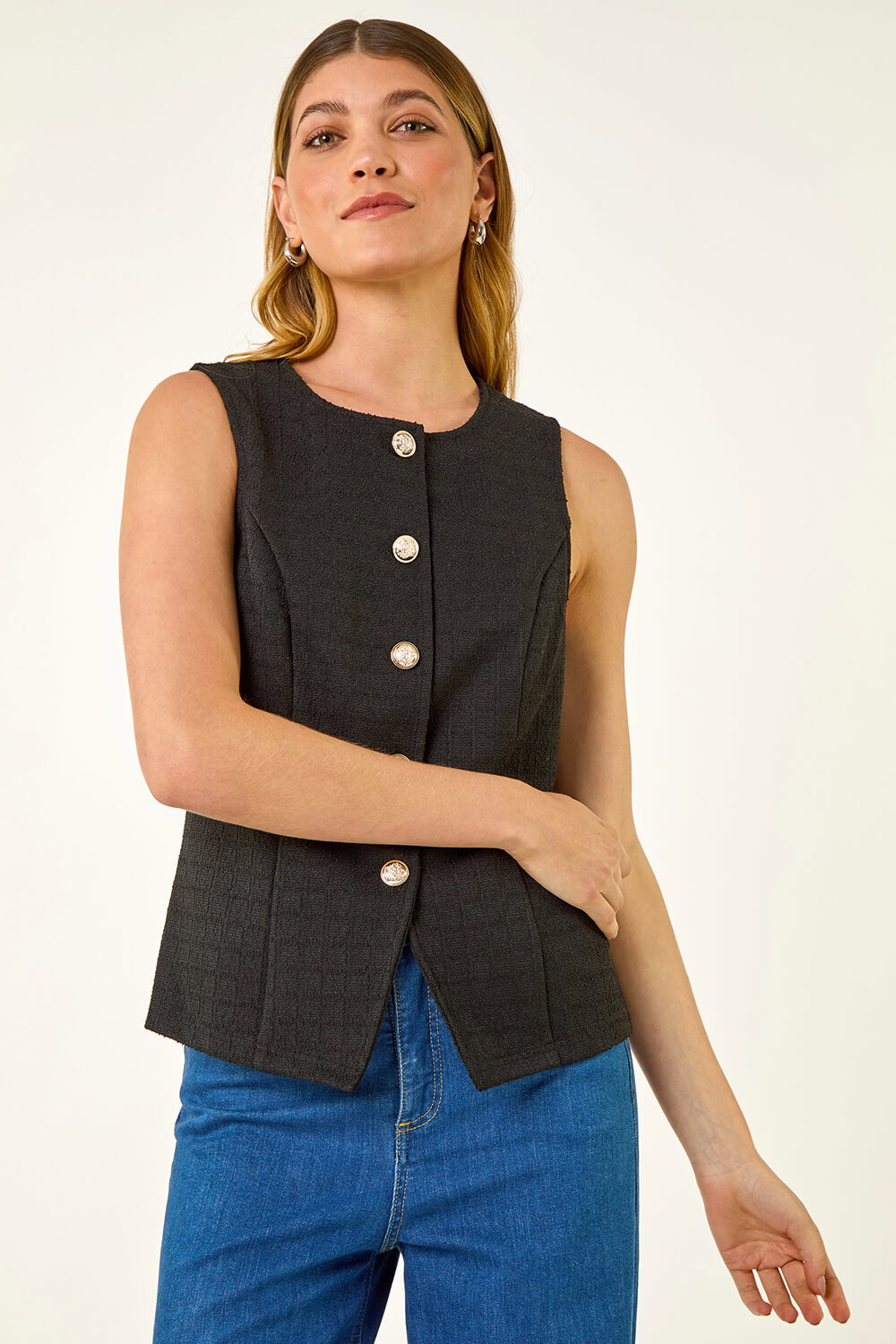 Black Boucle Stretch Waistcoat, Image 5 of 5