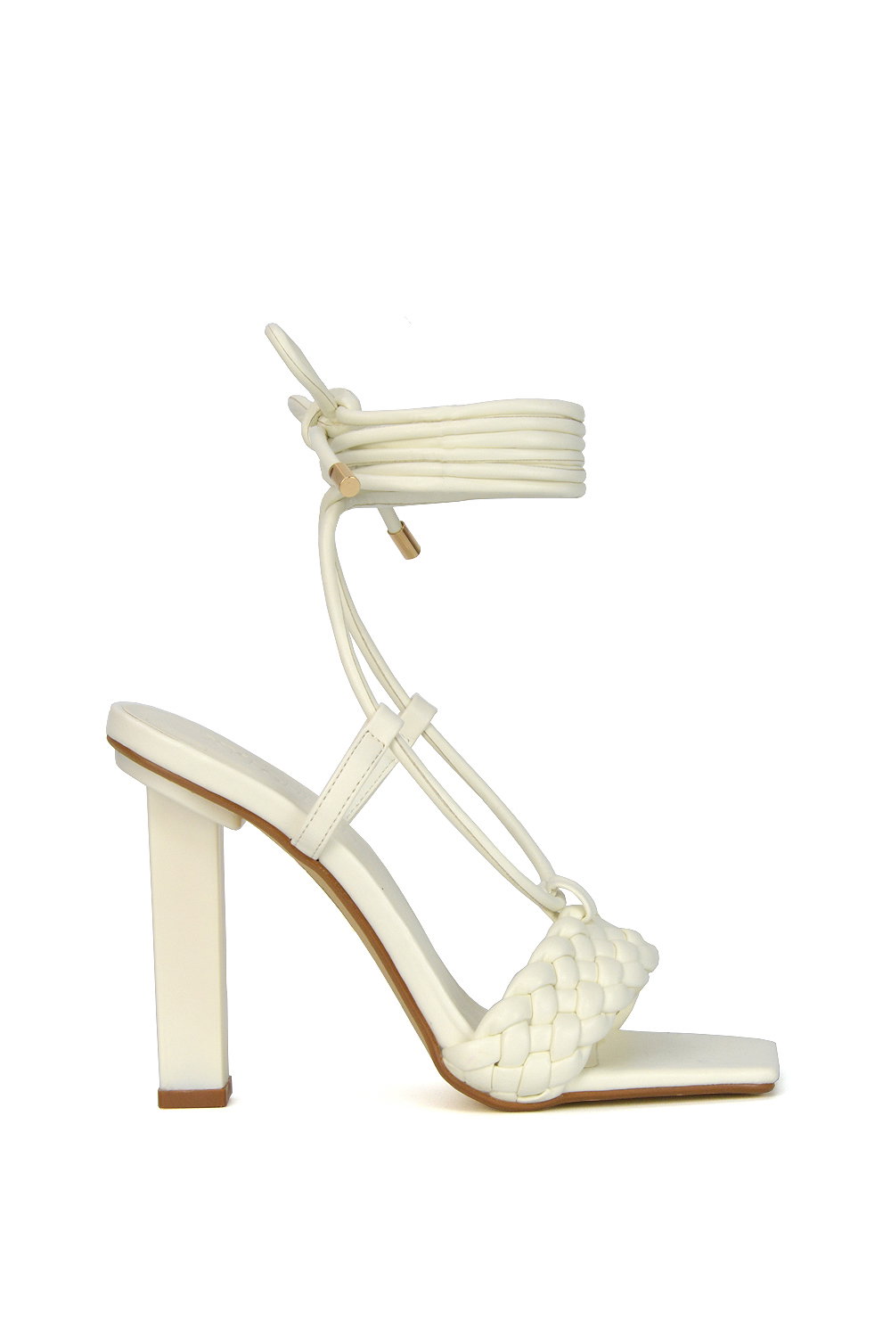 Black 'Mira' Woven Strap Lace Up Strappy Block Square Toe Heels