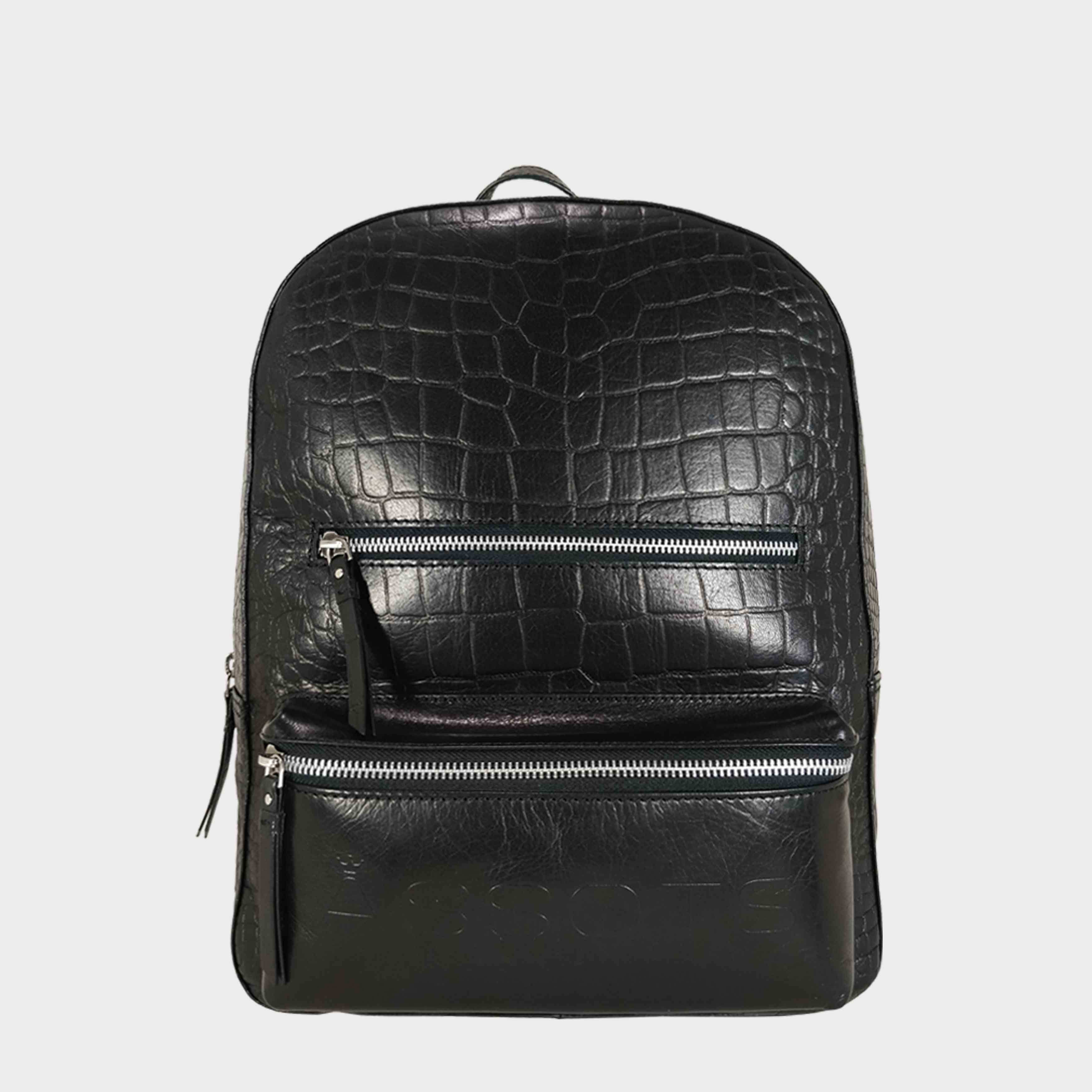 Black 'OSCAR' Full Grain Croc Leather Laptop Backpack, Image 1 of 1