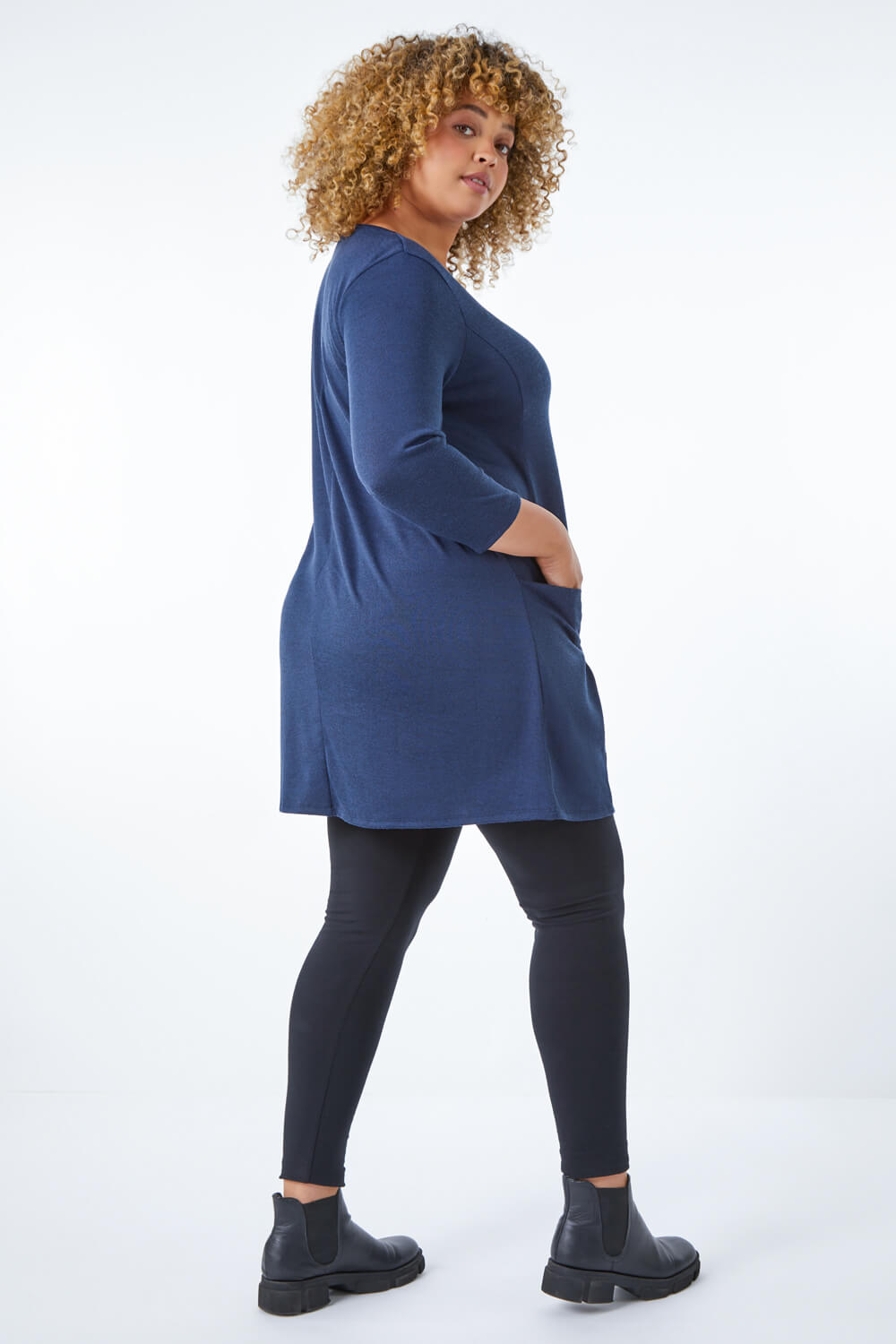Navy Curve Pocket Detail Tunic Top, Image 4 of 5