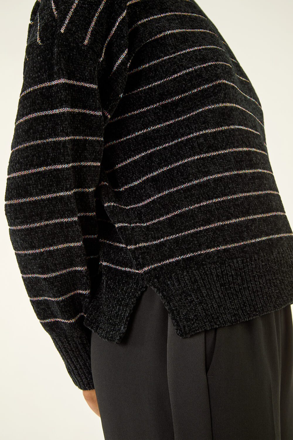 Black Fluffy Stripe Knit Jumper, Image 6 of 5