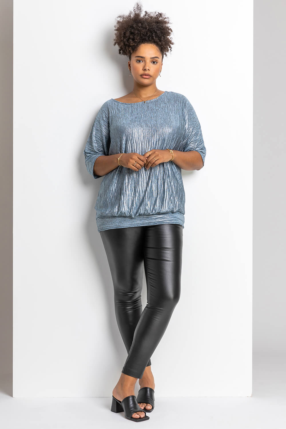 Silver Curve Shimmer Pleated Blouson Top, Image 5 of 5