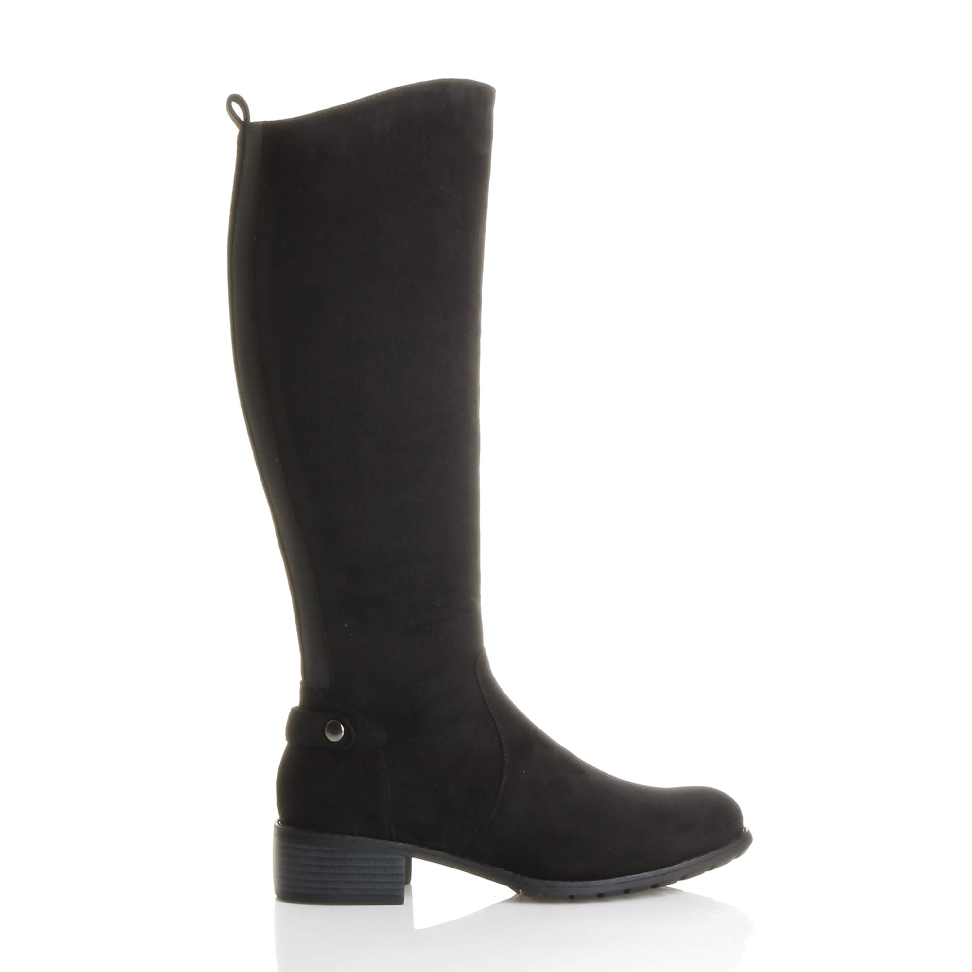 Black Low Heel Calf Riding Boots, Image 2 of 6
