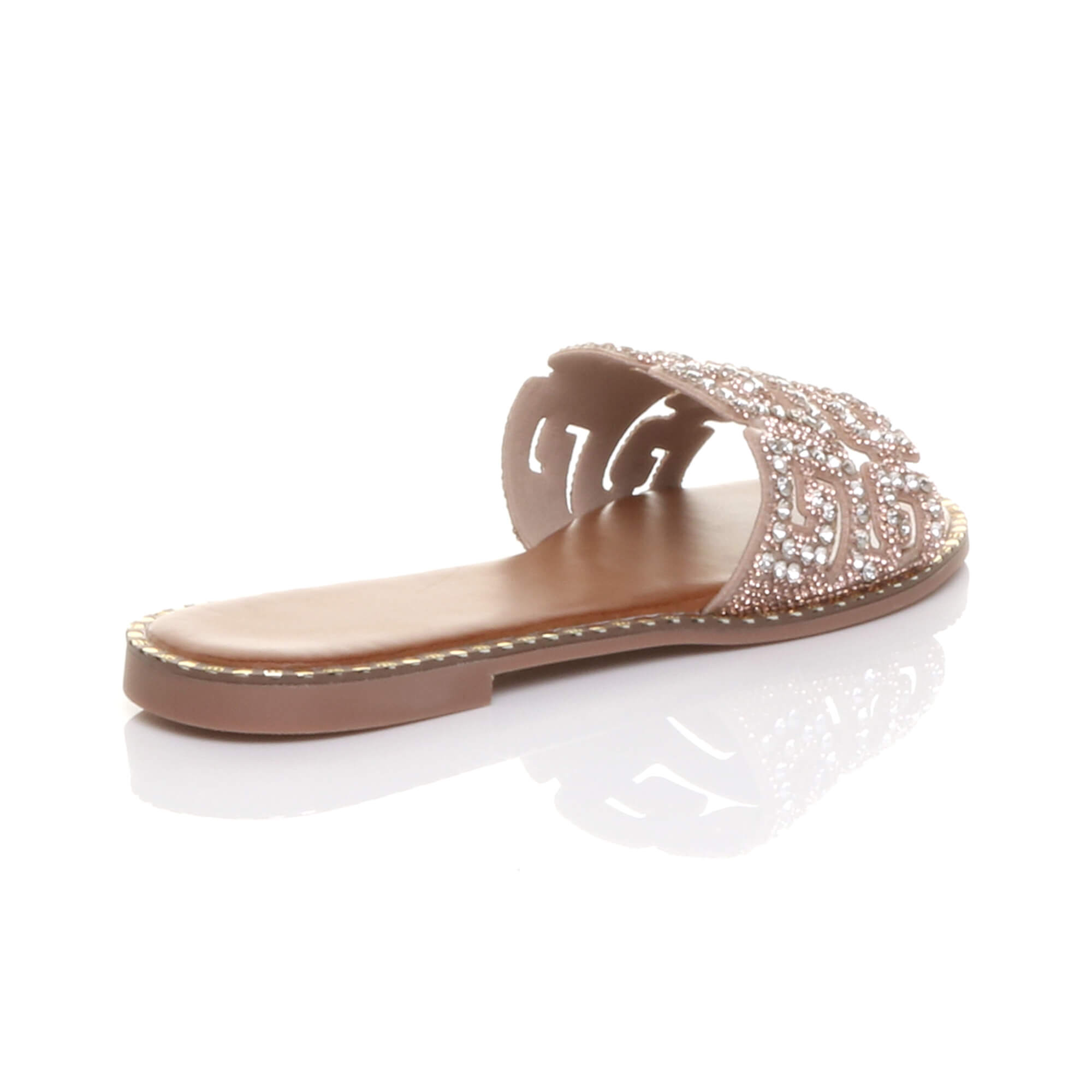 Rose Gold Flat Diamante Mule Sandals Flip Flips Sliders, Image 4 of 4