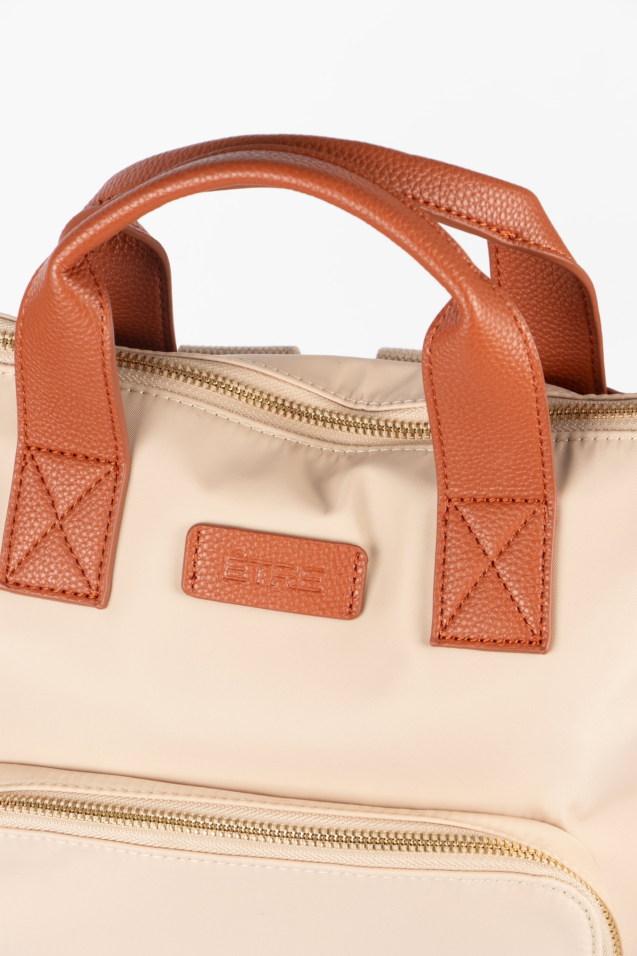 Cream Plain Top Handle Foldable Backpack, Image 4 of 4