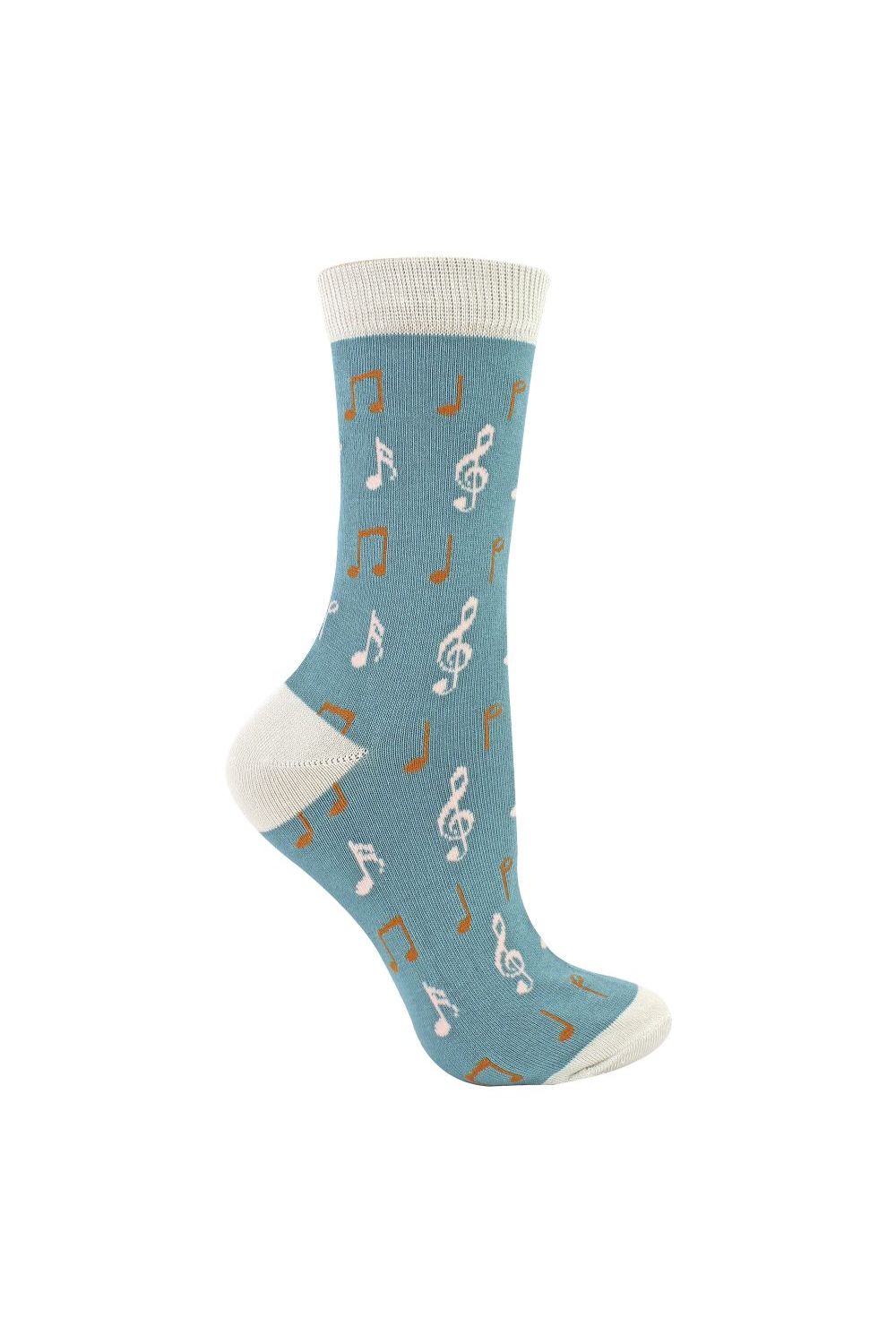 Teal 1 Pack Ladies Novelty Patterned Bamboo Socks, Image 1 of 3