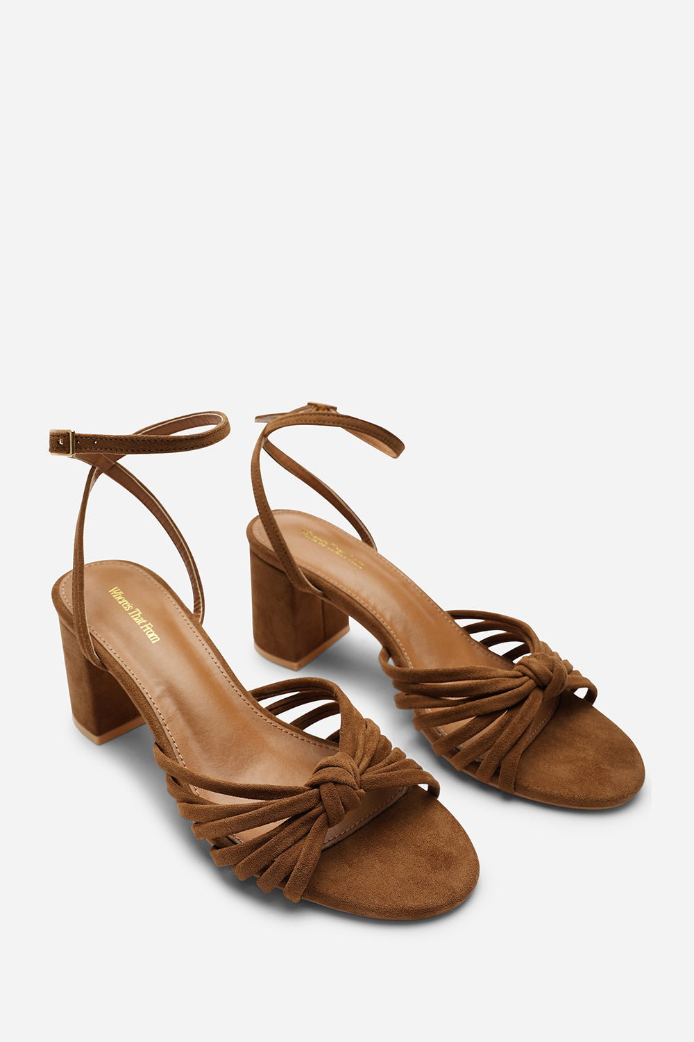 Brown Blossy Knotted Block Heel Sandal With Ankle Strap, Image 5 of 5