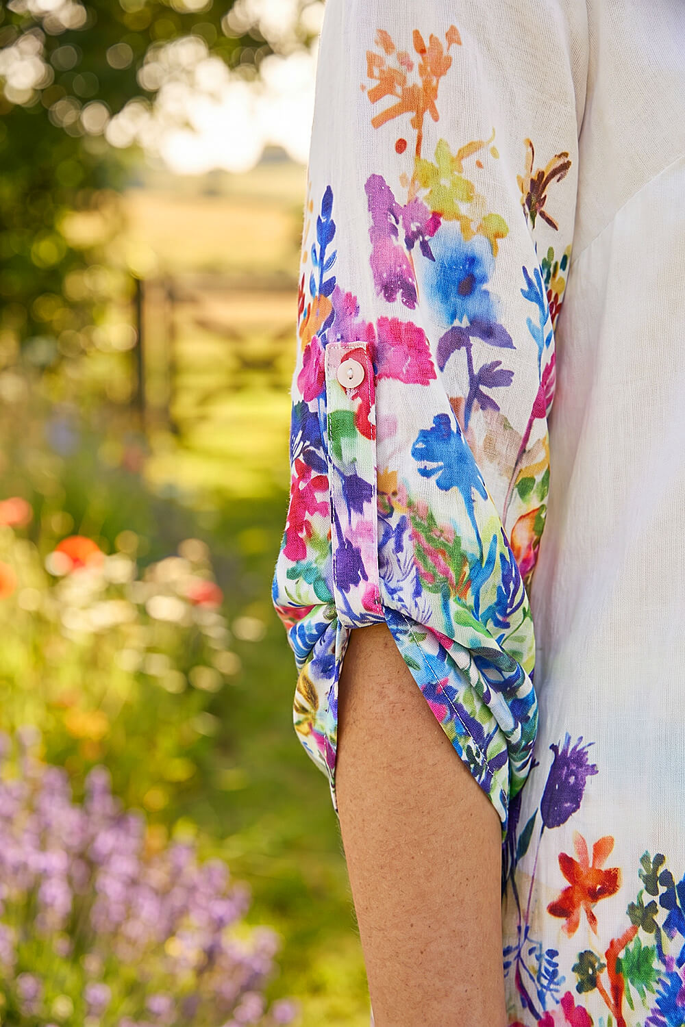 Ivory  Floral Border Print Tunic Top, Image 5 of 4