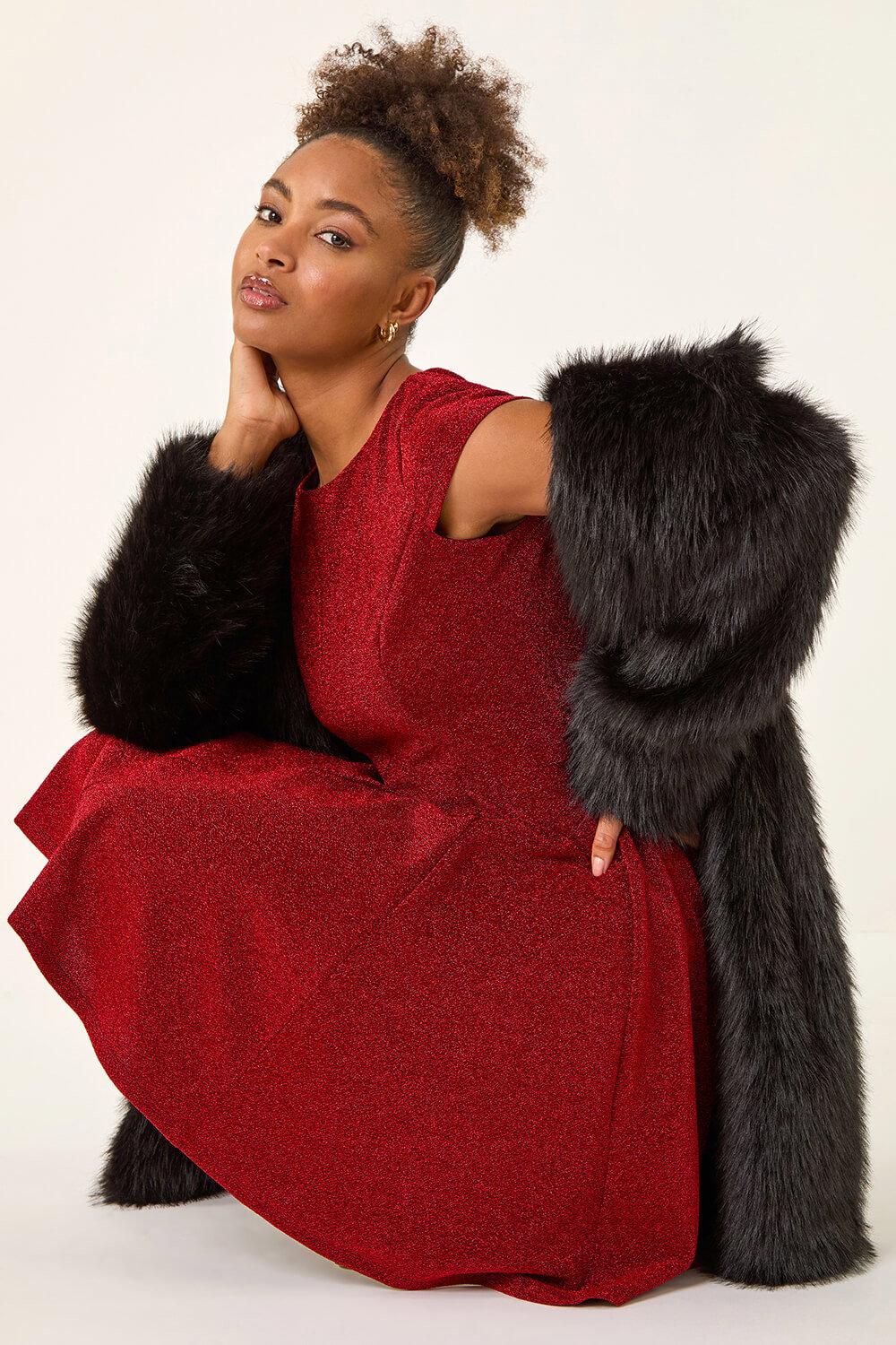 Swan Flare Dress In Red