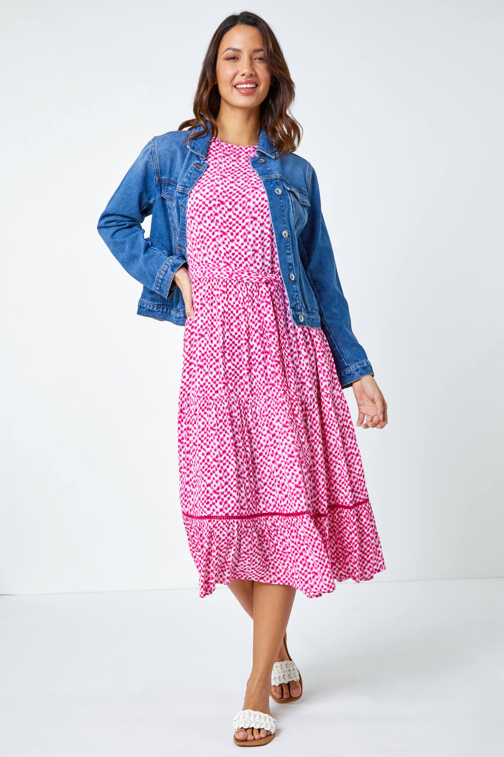 Cerise Sleeveless Spot Print Midi Dress, Image 5 of 5