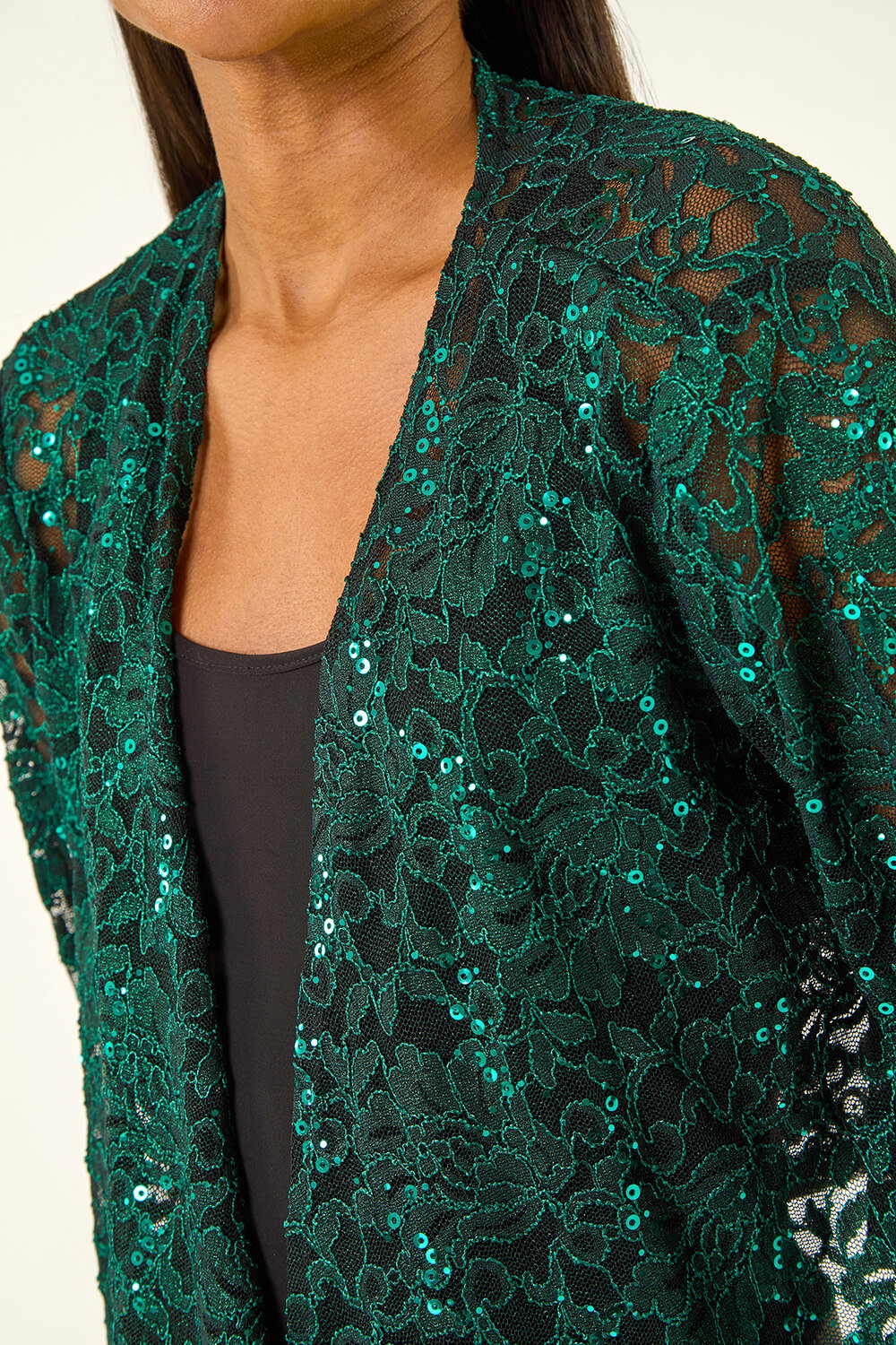 Green Glitter Sequin Lace Top, Image 6 of 5
