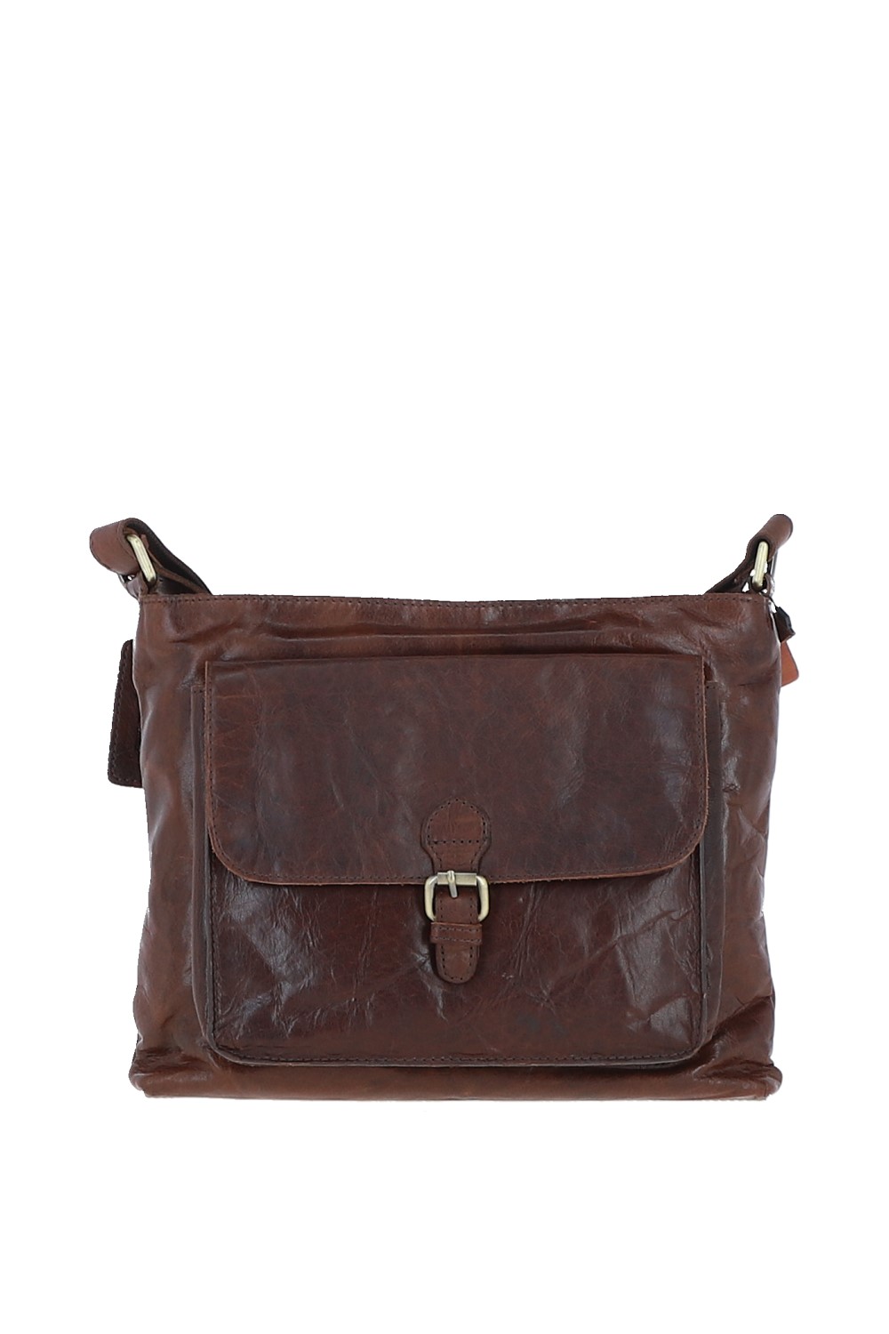 Dark Brown Real Leather Vintage Medium Shoulder Bag, Image 1 of 4