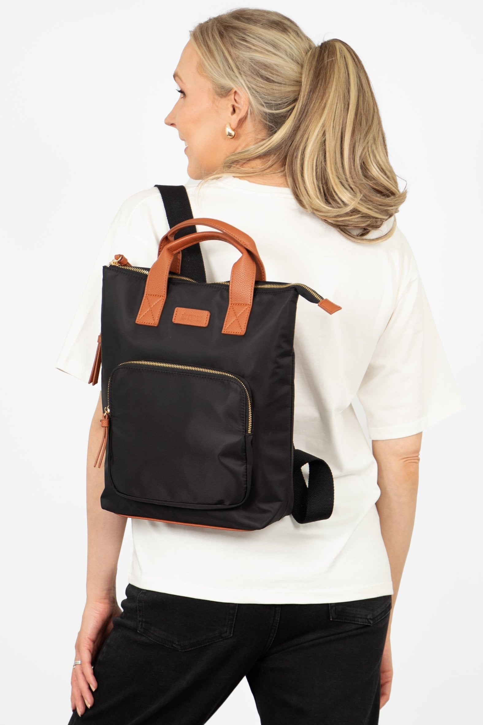 Black Plain Top Handle Foldable Backpack, Image 2 of 4