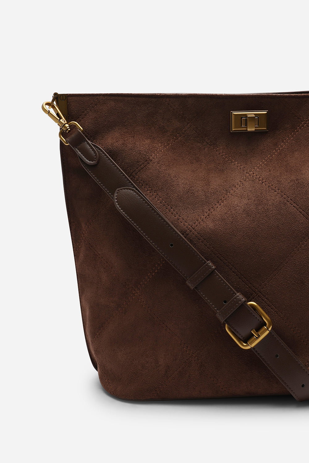 Brown 'Fern' Suede Shoulder Bag with Turn Lock, Image 5 of 5