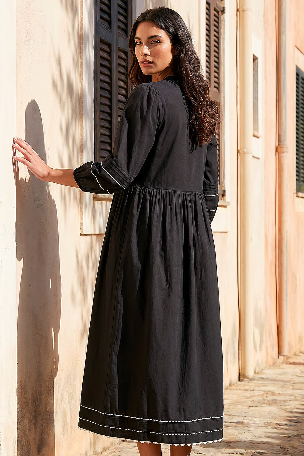 Black Ric Rac Collared Midi Dress, Image 4 of 4