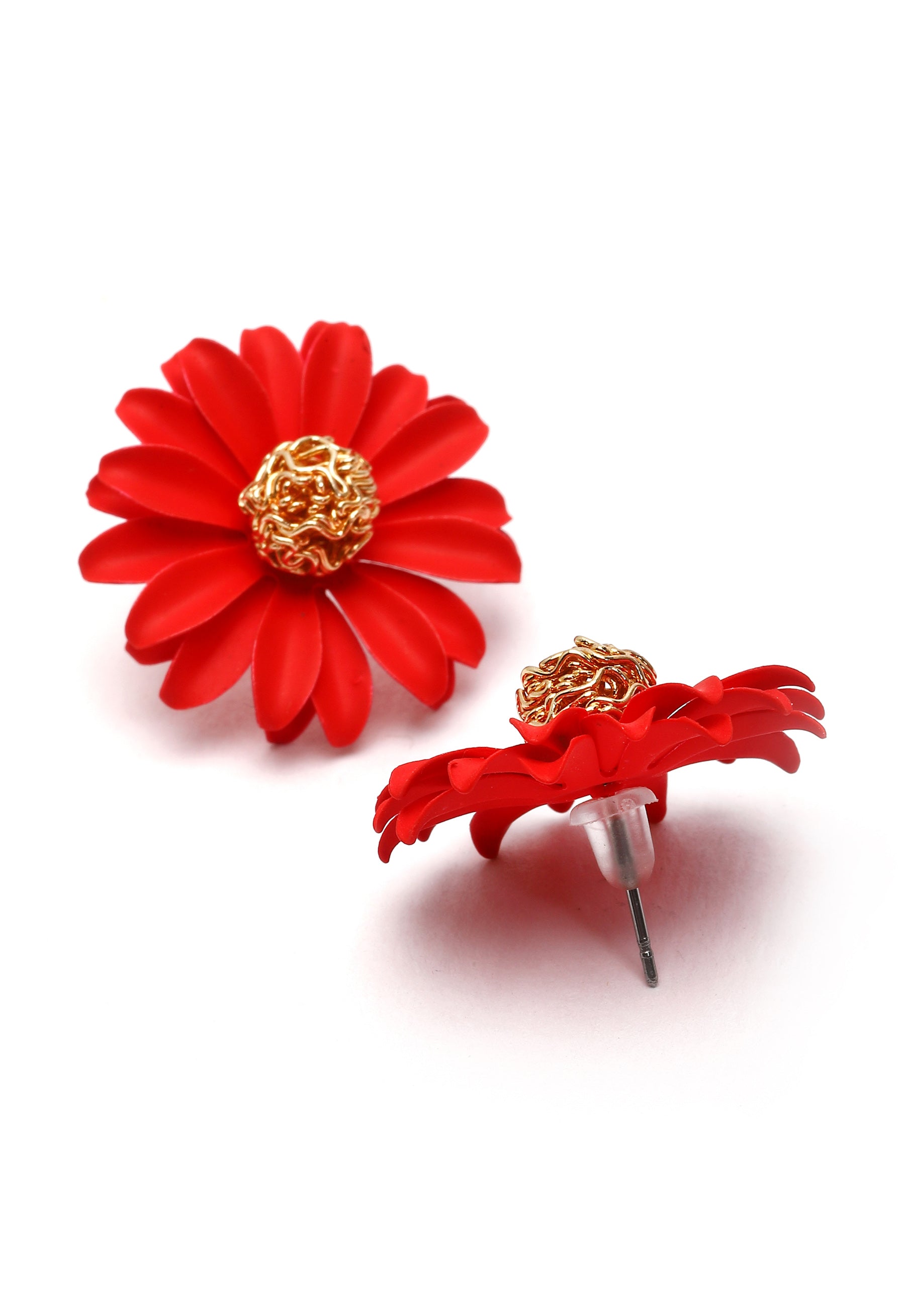 Red AVANT-GARDE PARIS Red Fuchsia Floral Studs, Image 3 of 5