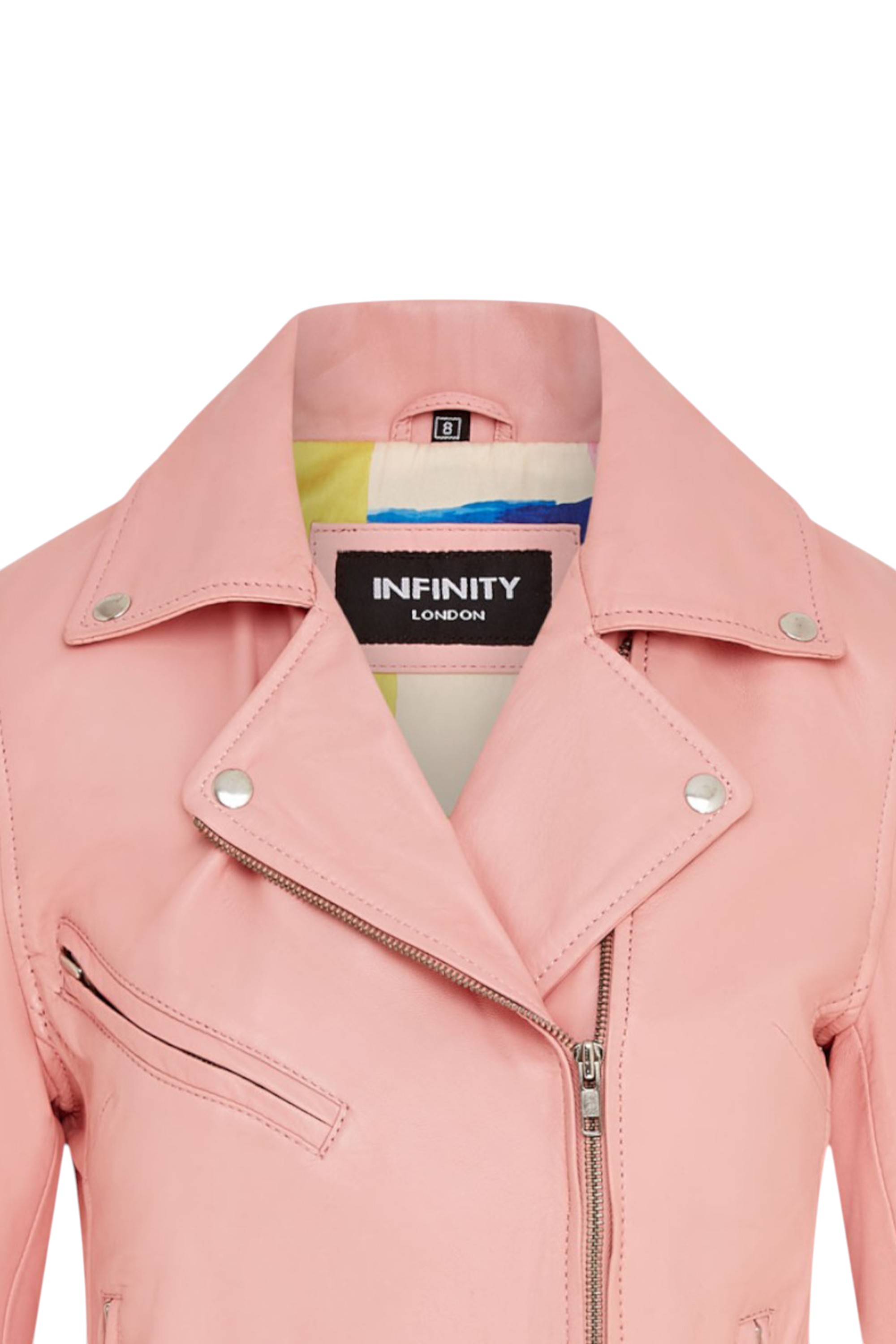 Light Pink Infinity Leather Light Pink Classic Brando Biker Leather Jacket, Image 6 of 8