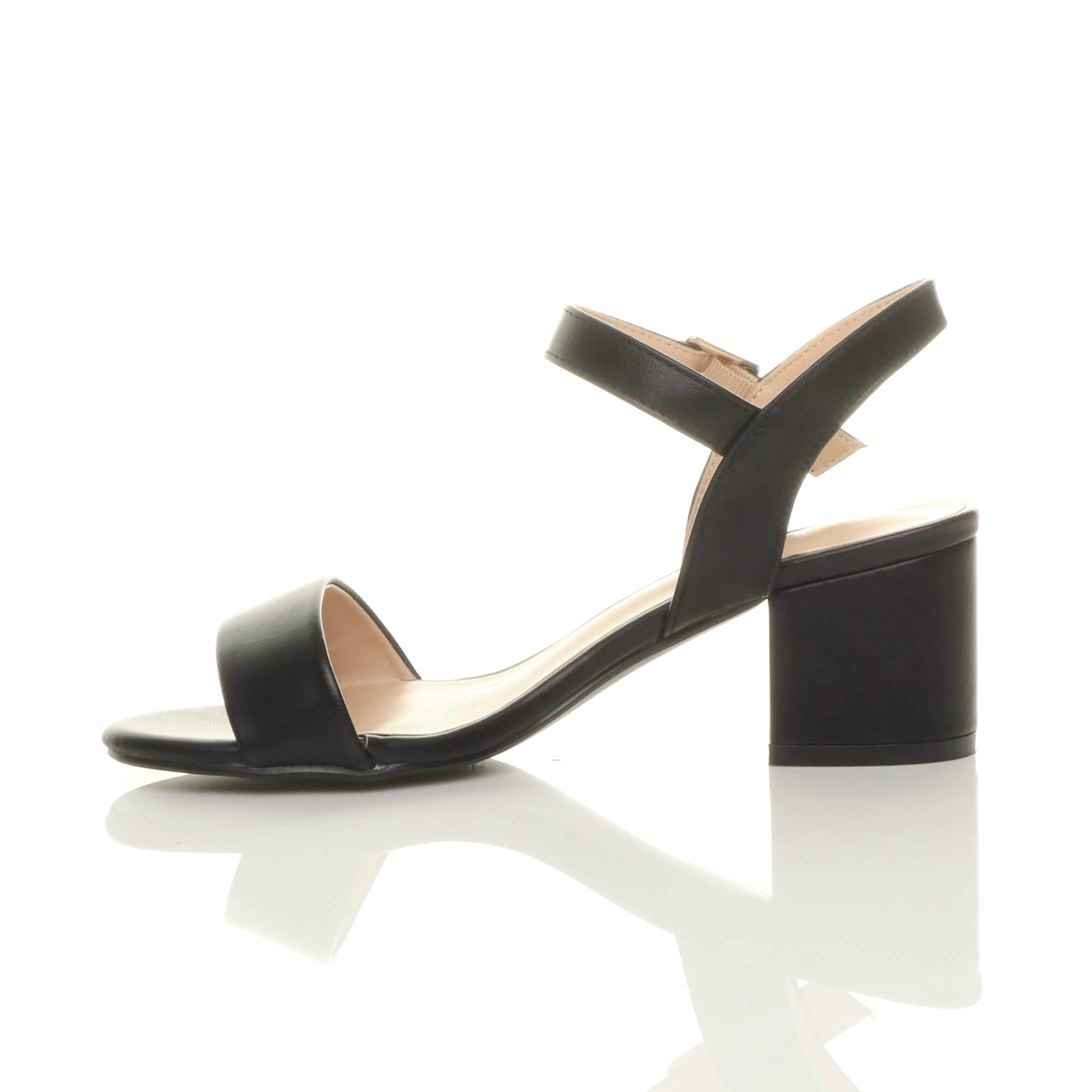Black AJVANI Black Mid Block Heel Strappy Sandals, Image 3 of 6
