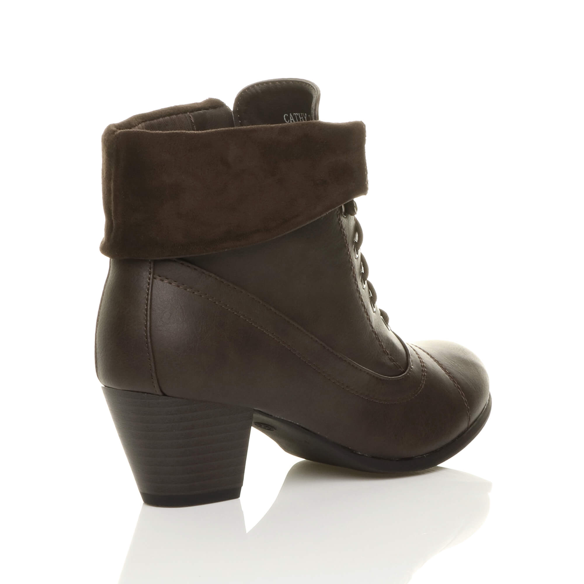 Brown AJVANI Brown Mid Cuban Heel Pixie Lace Up Granny Ankle Boots, Image 4 of 7