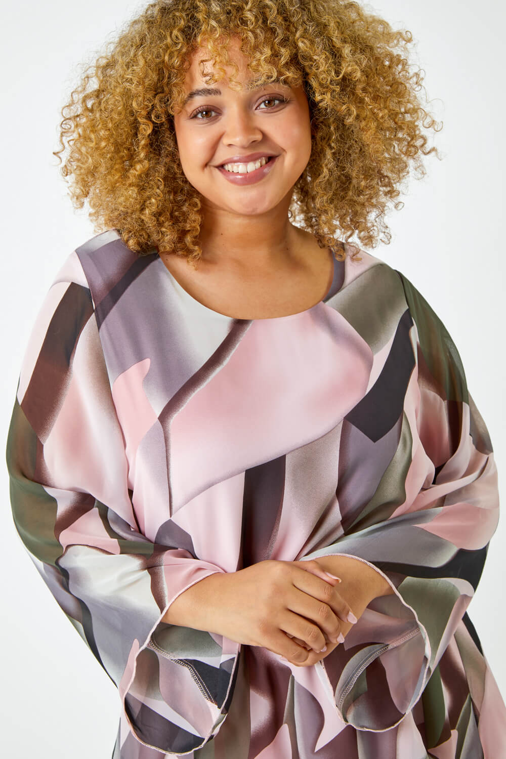 Light Pink Curve Abstract Chiffon Overlay Top, Image 5 of 5