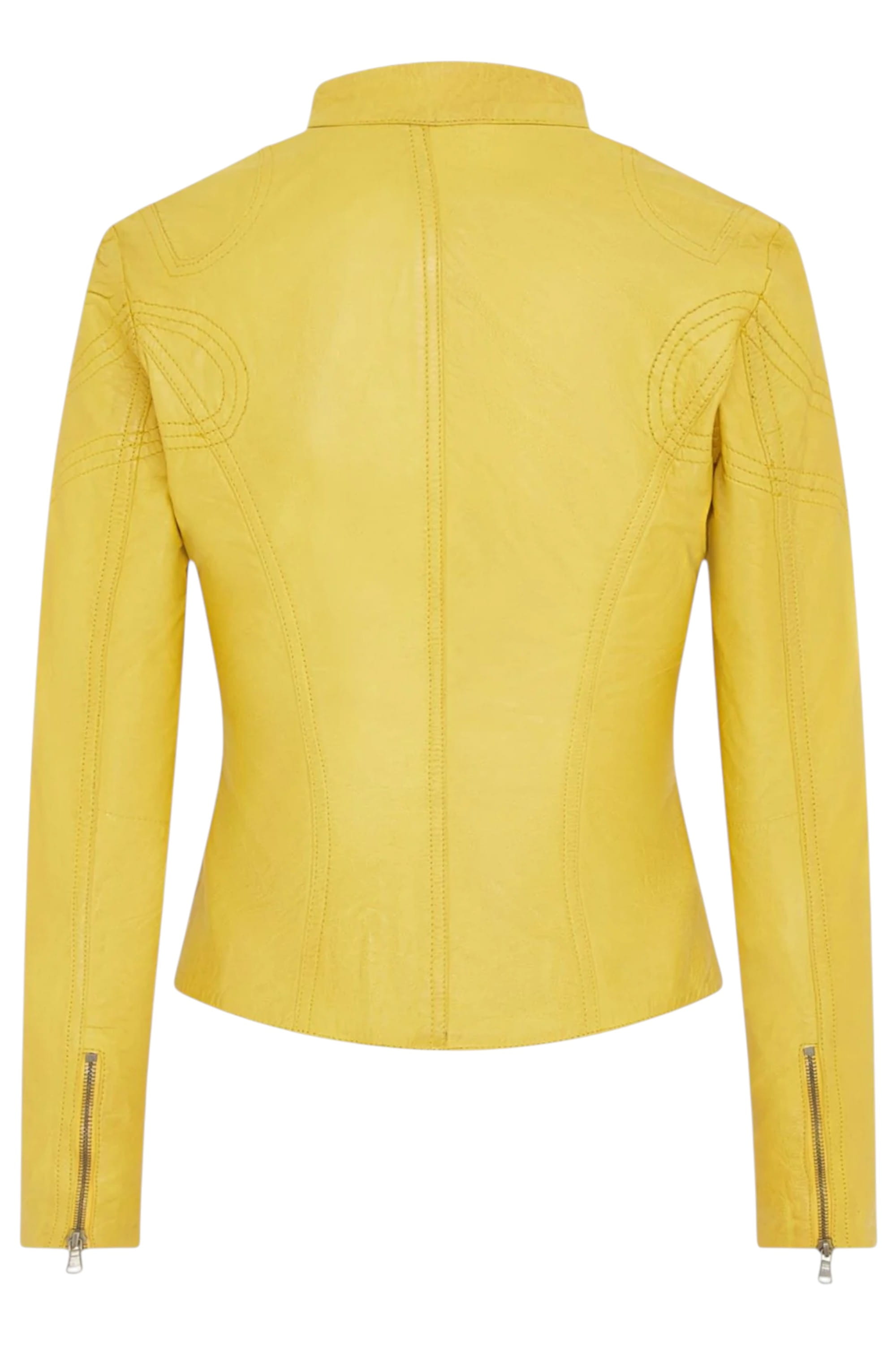 Yellow Slim-Fit Leather Biker Jacket-Tulsa, Image 5 of 7
