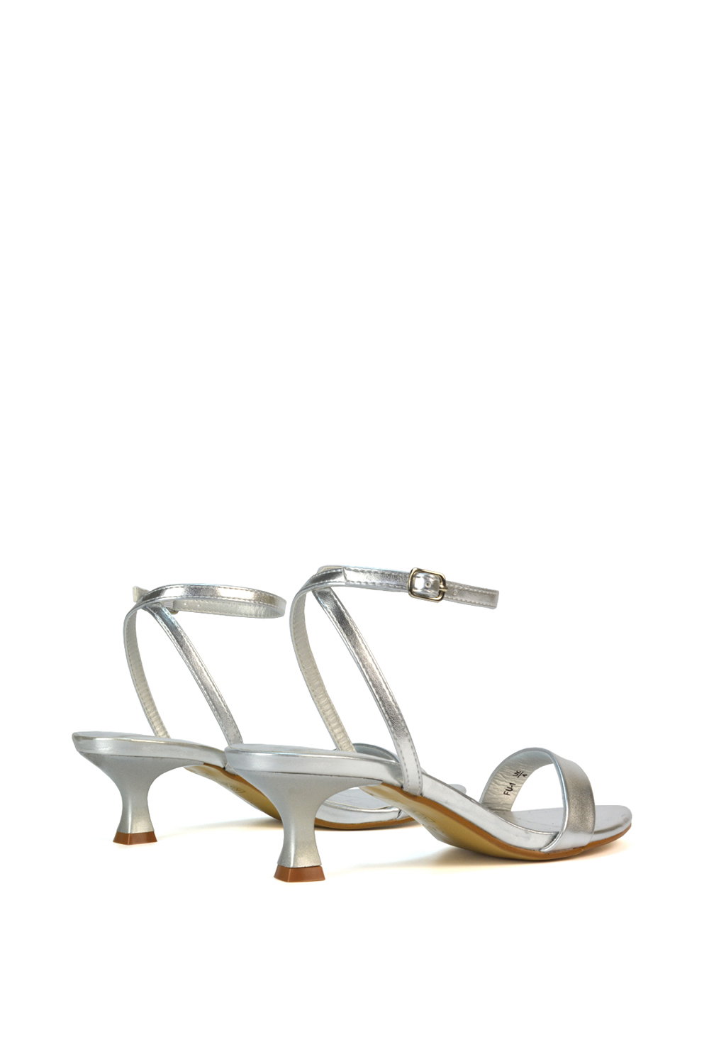 Silver XY LONDON Silver 'Antonia' Kitten Low Heel Strappy Sandal Two Part Heeled Shoes, Image 4 of 5