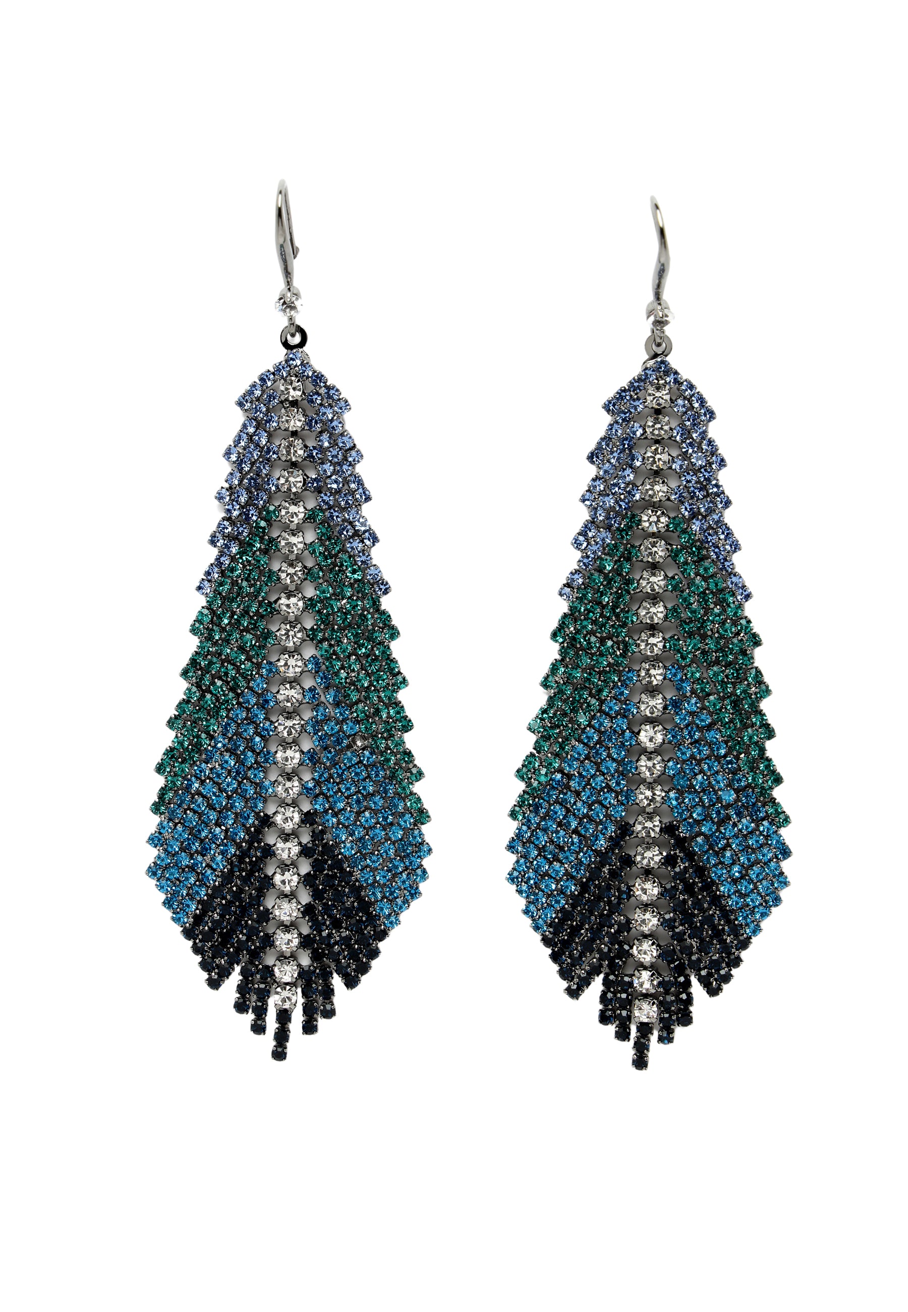 Blue Feather Crystals Studded Earrings