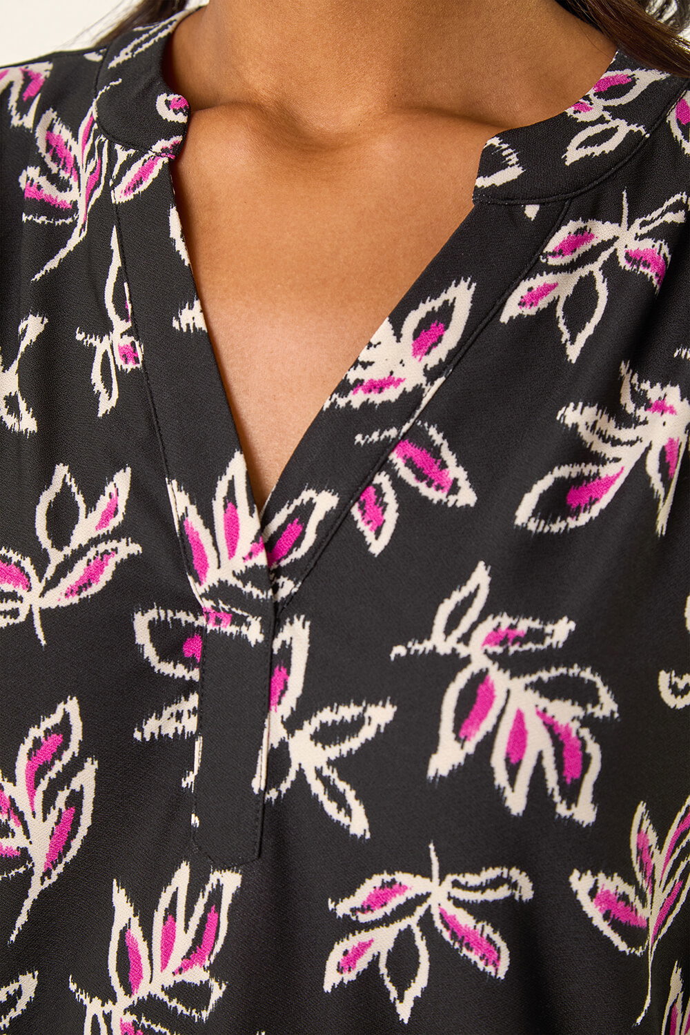Black Abstract Print V-Neck Stretch Top, Image 6 of 5