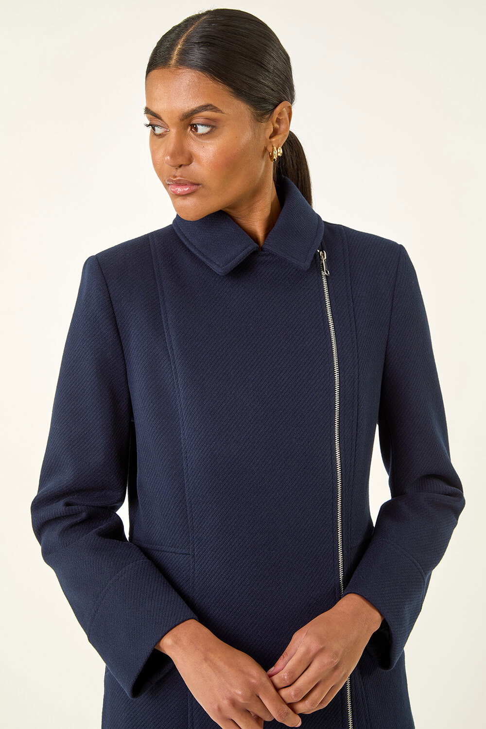 Navy Longline Biker Coat, Image 5 of 5
