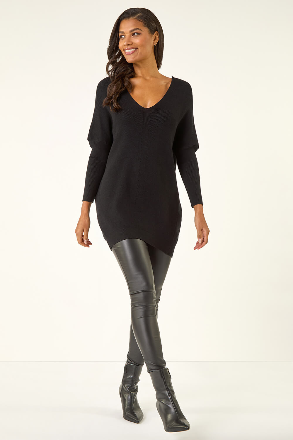 Black One Size Animal Print Tie Back V-Neck Jumper, Image 3 of 5