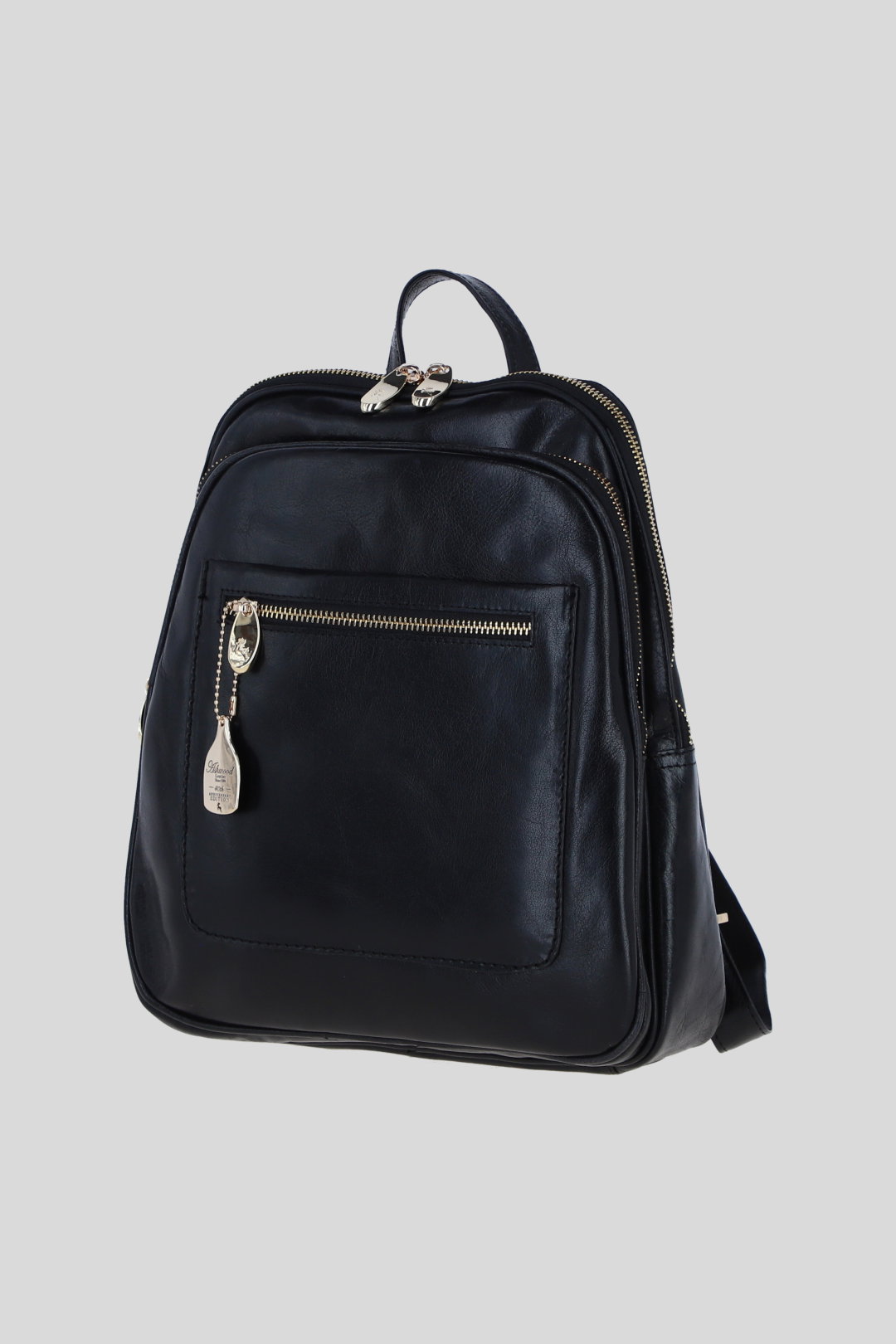Black Real Leather Backpack with Multiple Pockets and Gold-Tone Hardware, Image 2 of 4