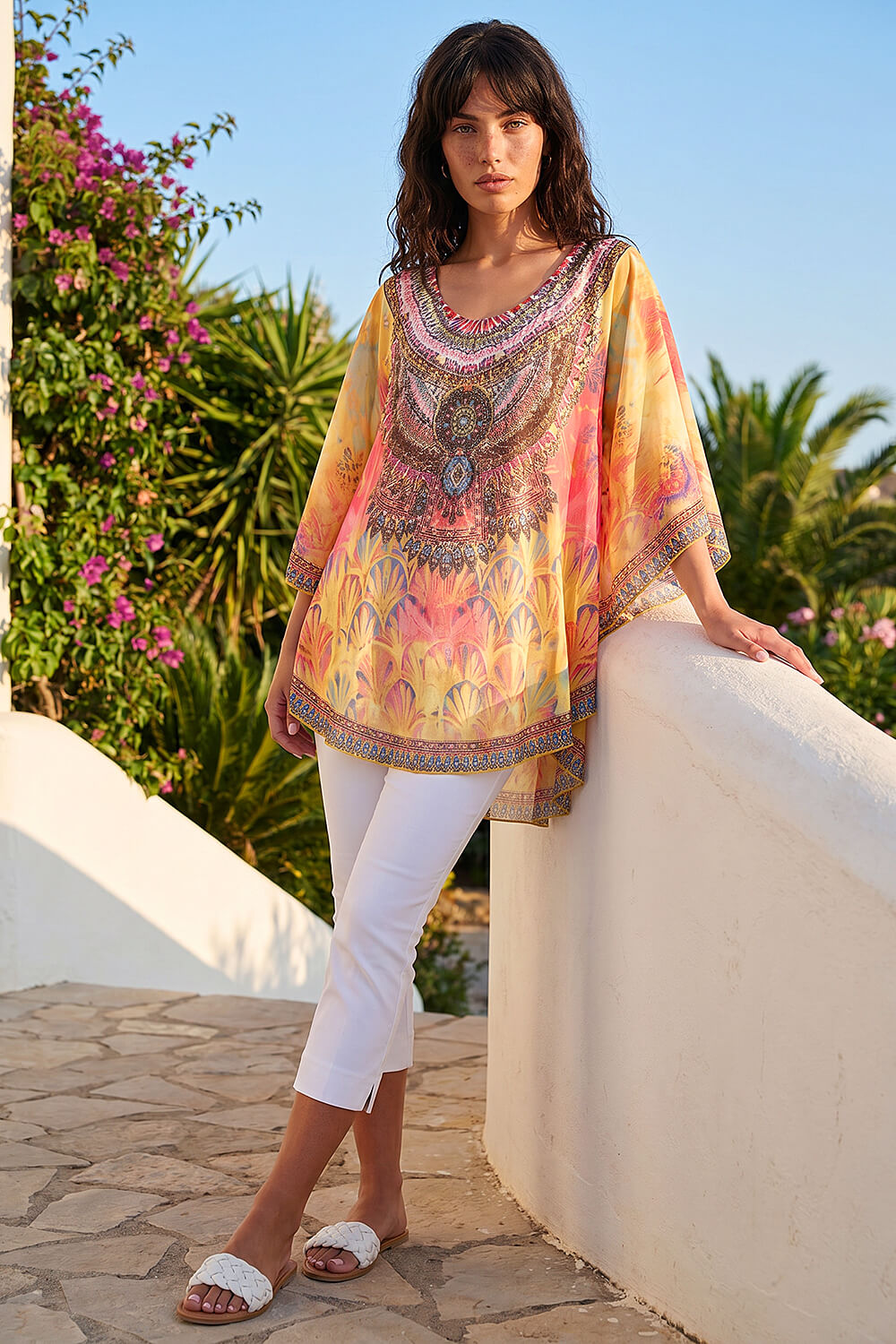 Yellow Abstract Embellished Overlay Top, Image 3 of 4