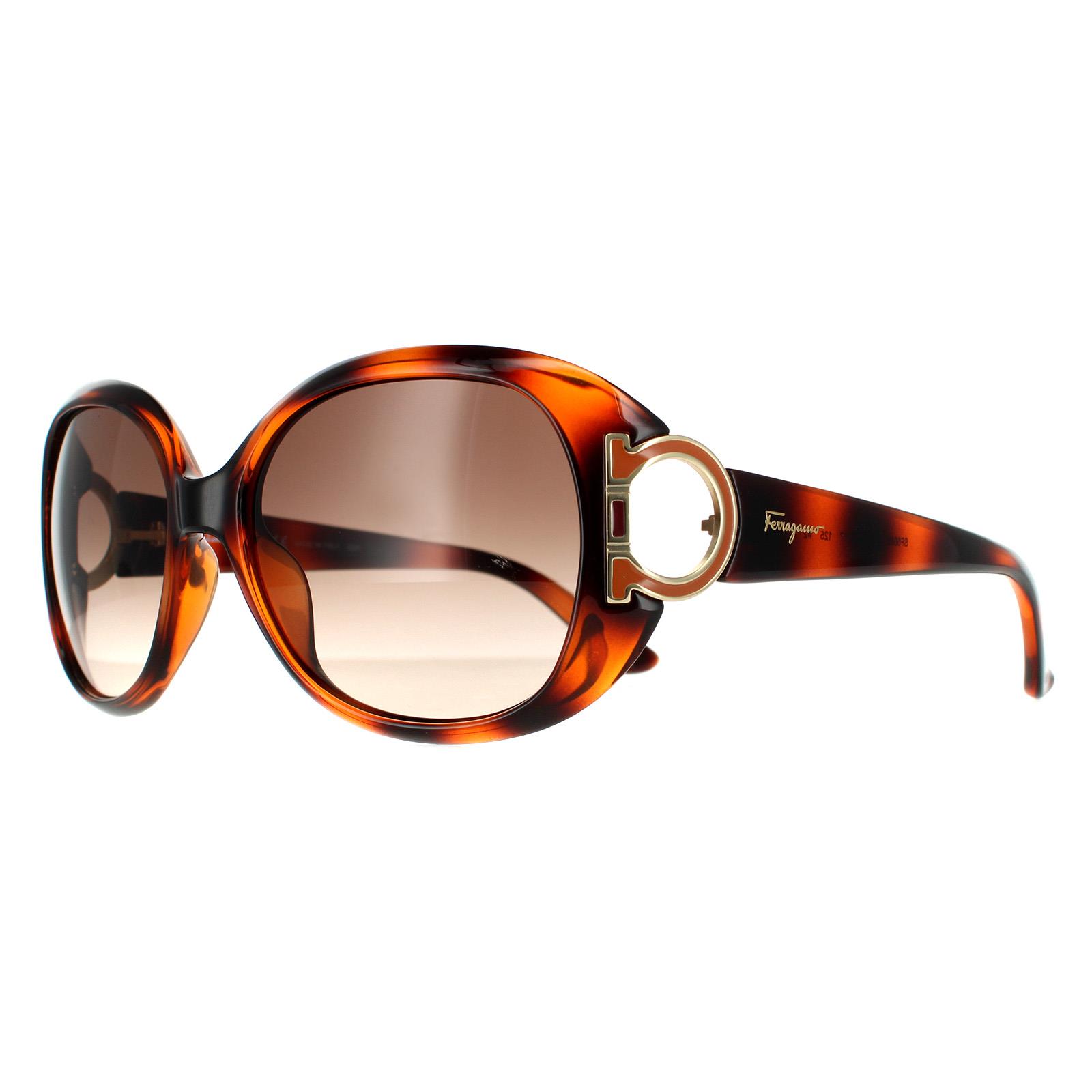 Brown Salvatore Ferragamo Brown Oval Tortoise Brown Gradient Sunglasses, Image 2 of 4