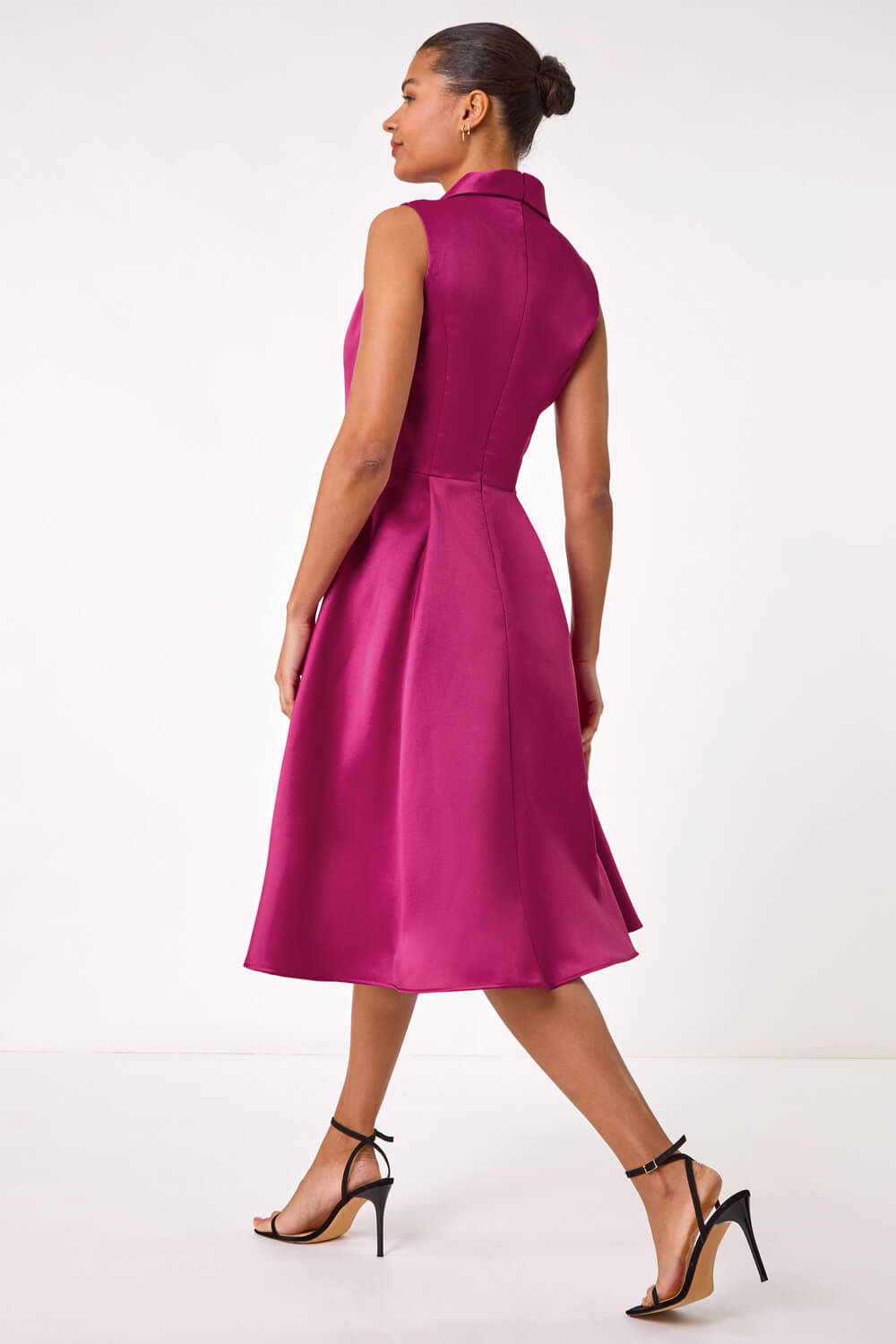 Pink Satin Tuxedo Style Midi Dress, Image 4 of 5