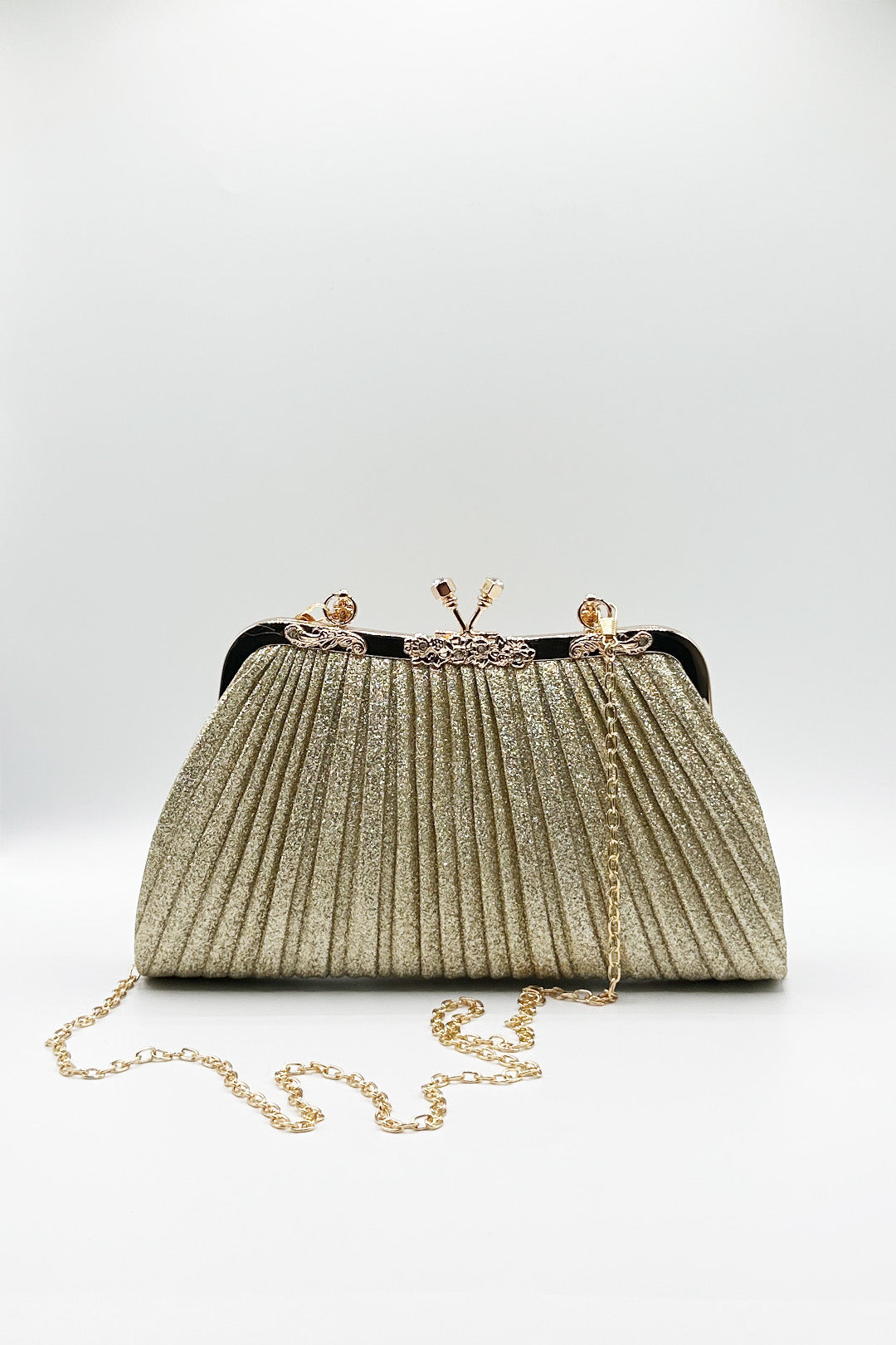 Gold Glitter Metallic Fibre Clutch Bag, Image 5 of 5