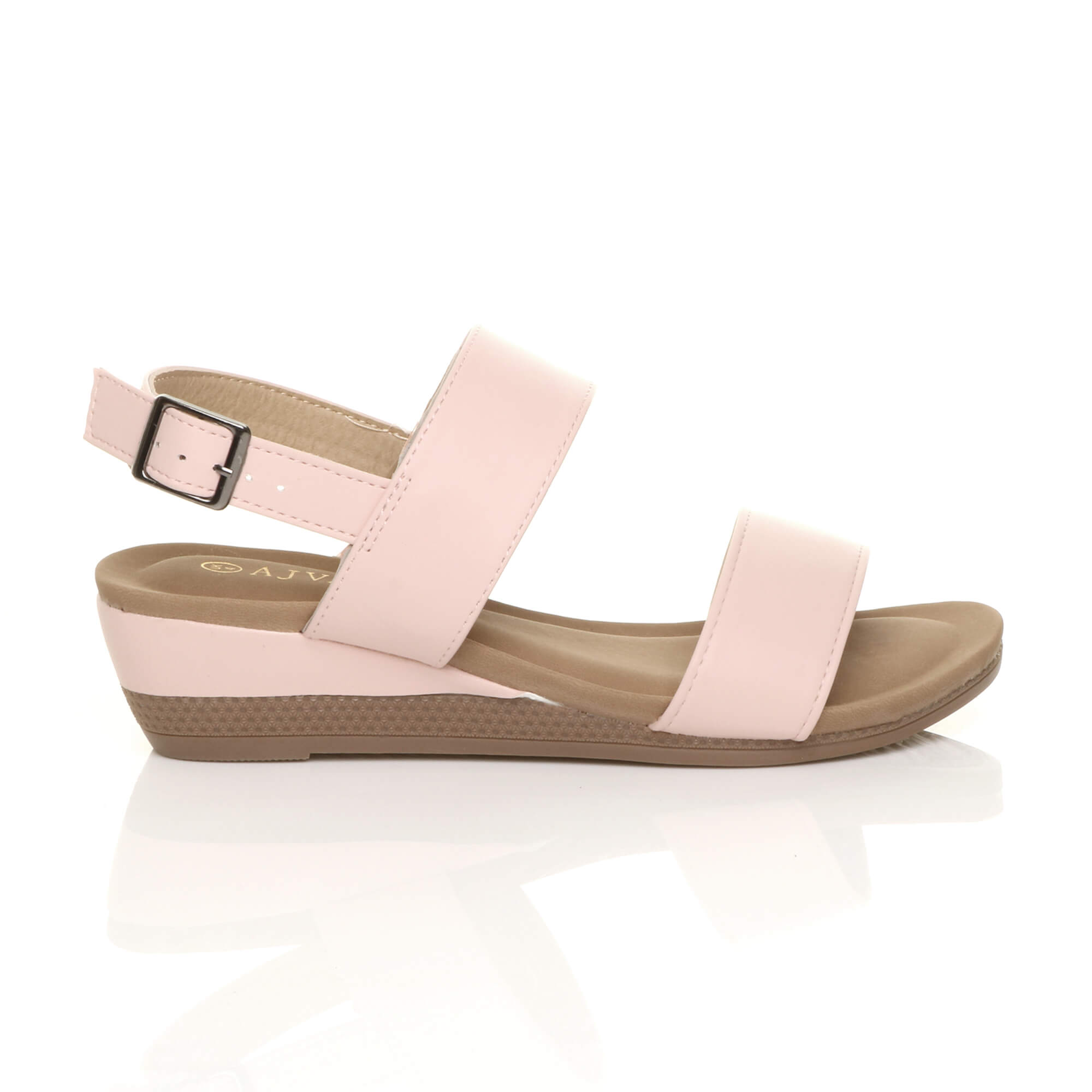 Natural AJVANI Natural Mid Wedge Heel Strappy Slingback Sandals, Image 2 of 6