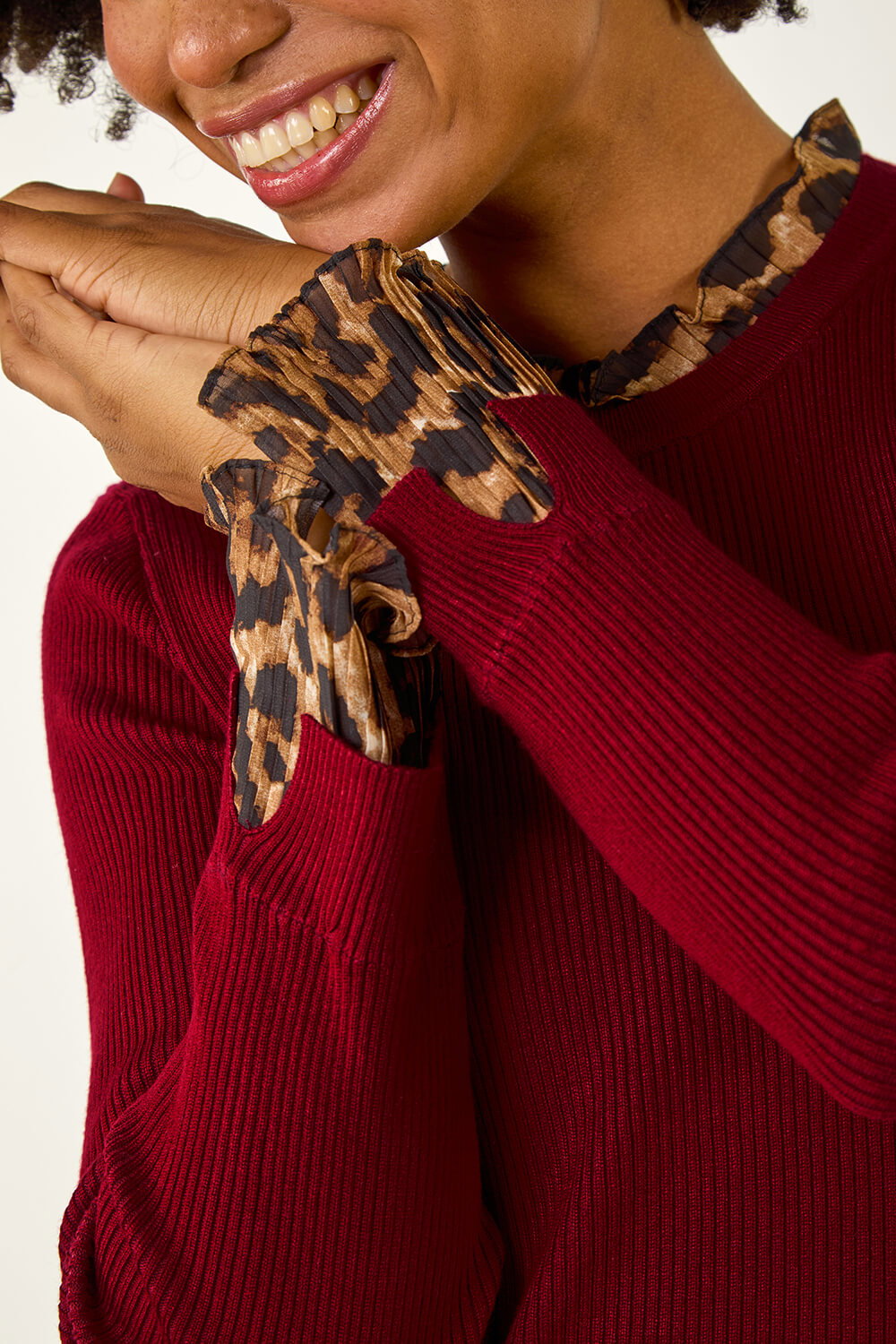 Red Leopard Ruffle Trim Jumper, Image 6 of 5