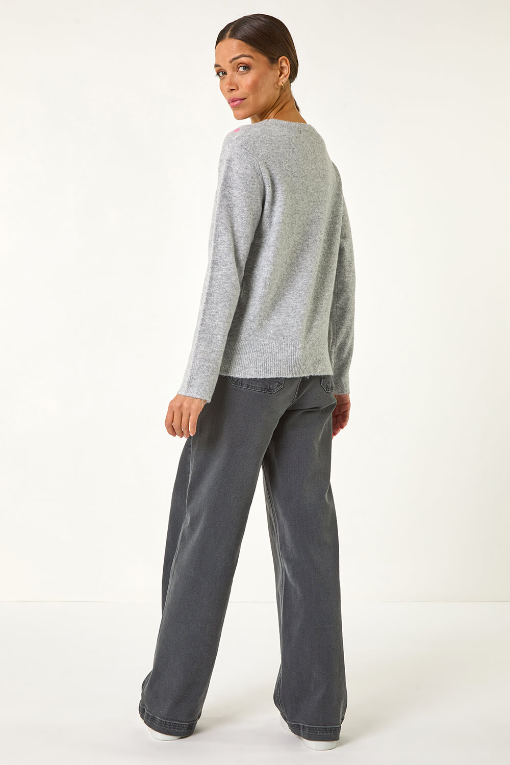 Grey Heart Detail Knit Jumper, Image 4 of 6
