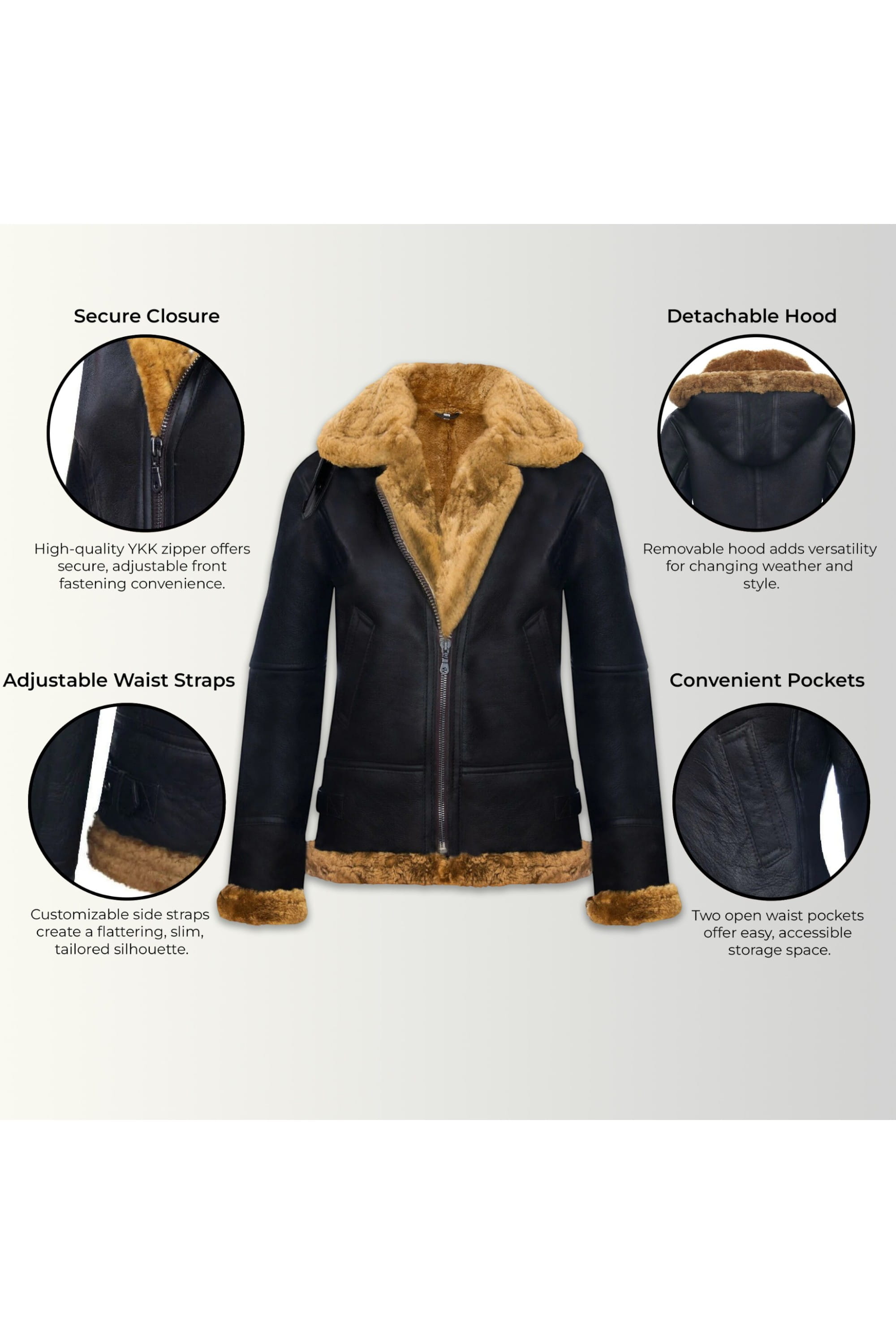 Brown Sheep Leather Hood Flying Bomber Jacket, Image 3 of 8