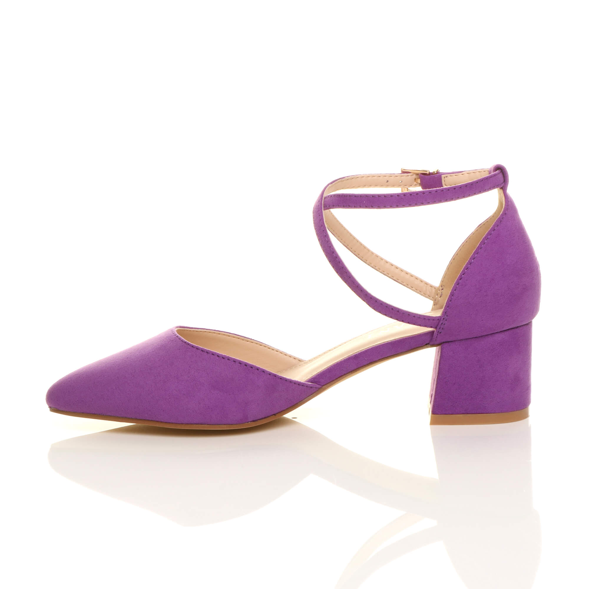 Purple AJVANI Purple Mid Block Heel Crossed Strap Pointed Toe 2 Part Heels, Image 3 of 6